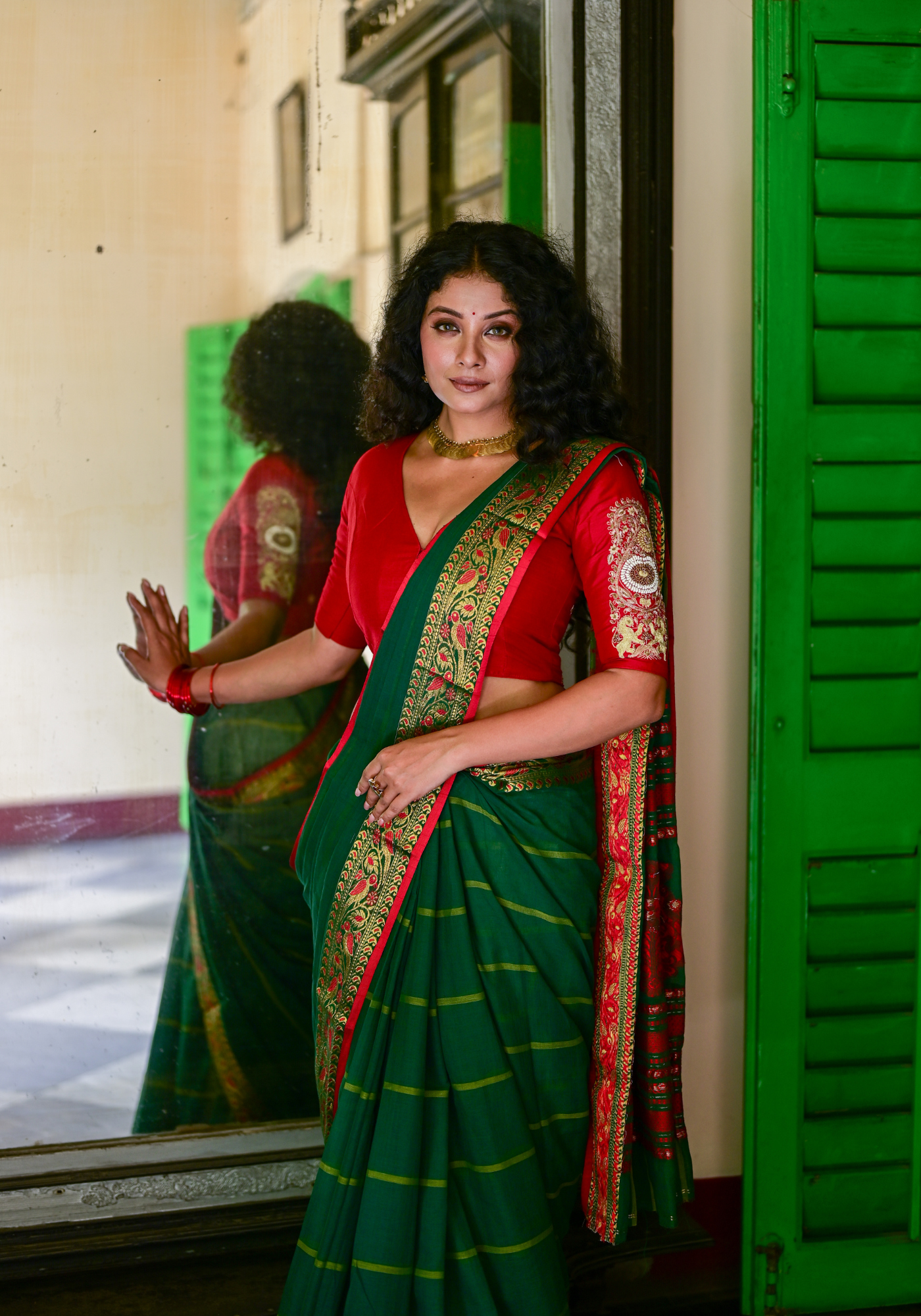 GREEN TIYA PAAR TANT SAREE