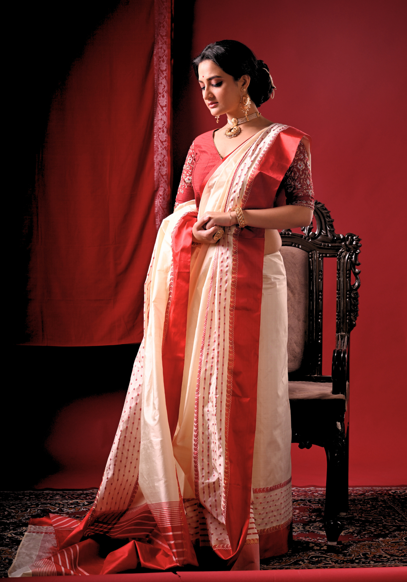 ROKTO SHUBHRA GOROD SILK SAREE