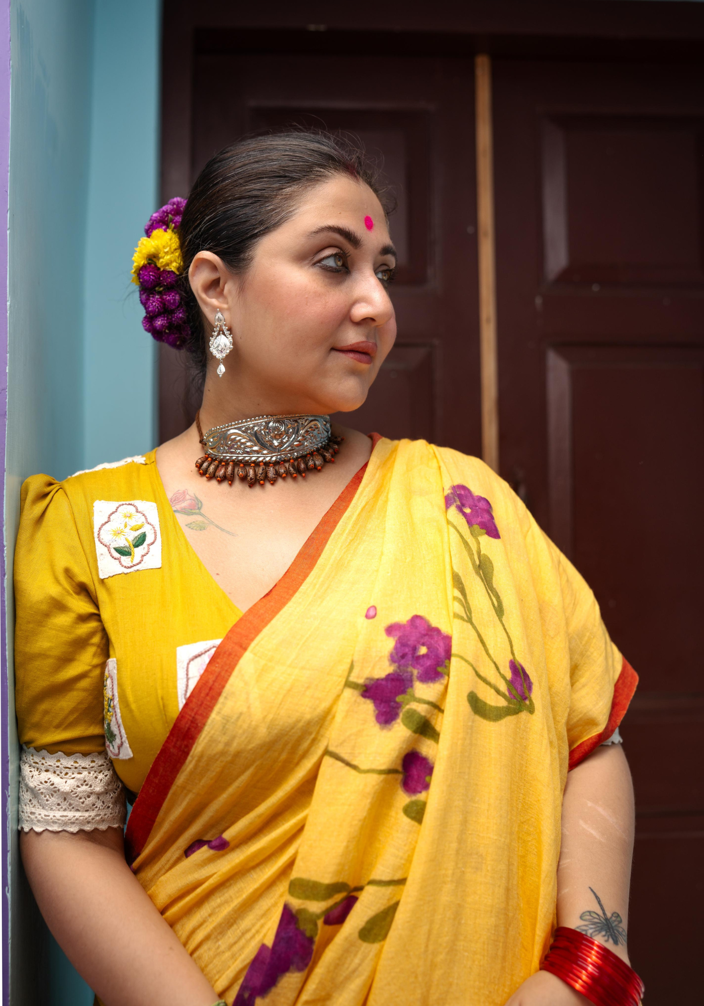 BUTTER AND LAVENDER FLOWER SAREE