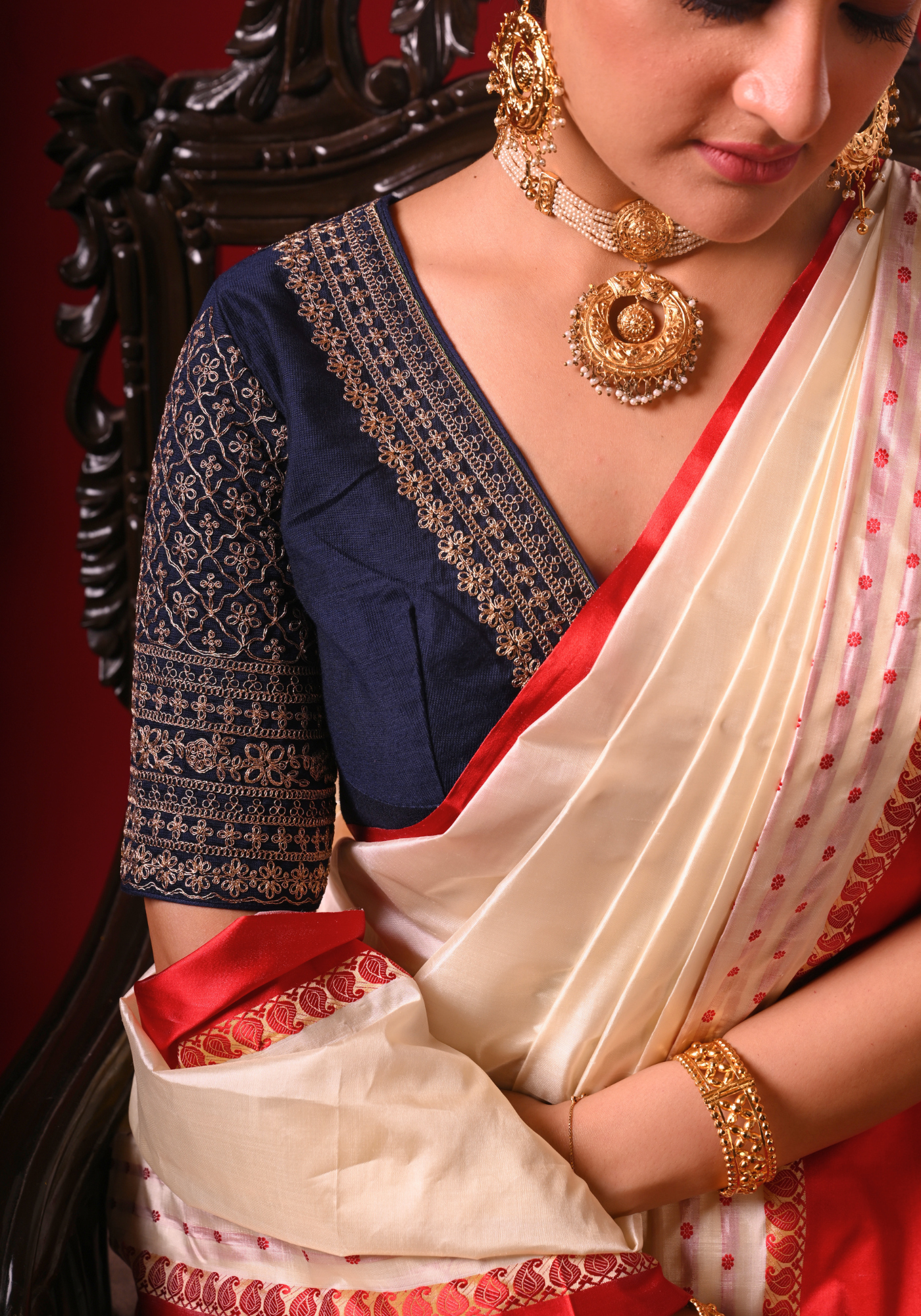 ROKTO SHUBHRA GOROD SILK SAREE