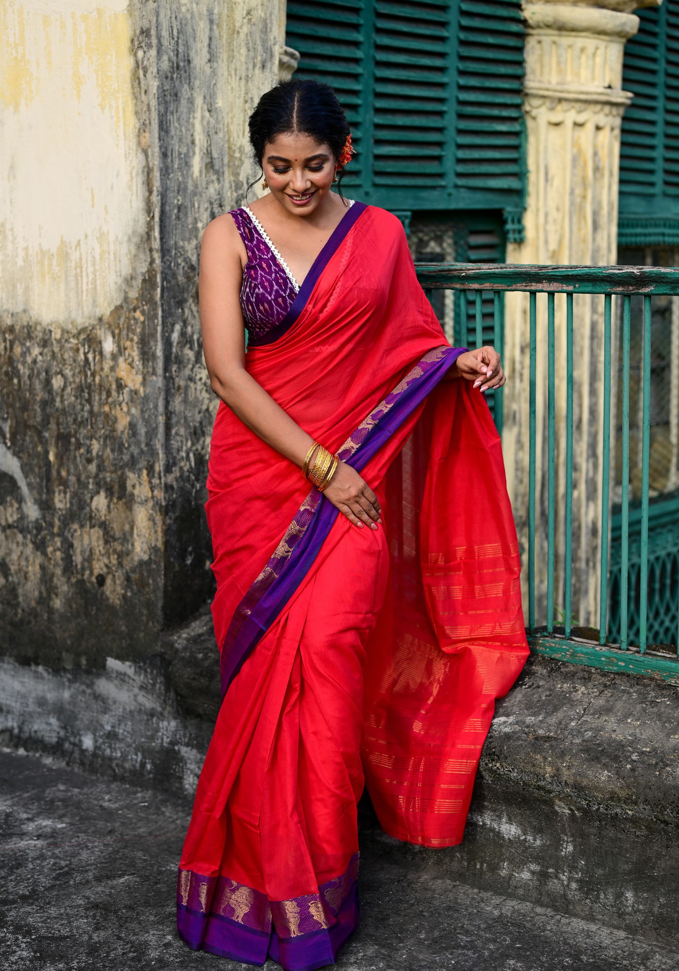 LION PAAR RED TANT SAREE