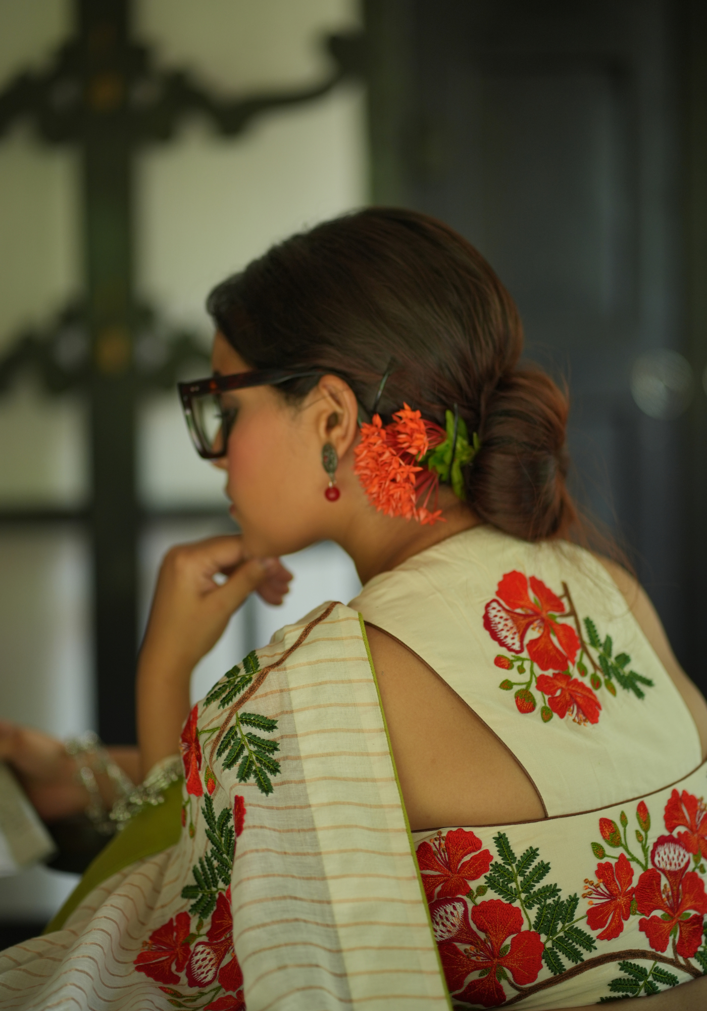 KRISHNACHURA CREAM RACERBACK BLOUSE