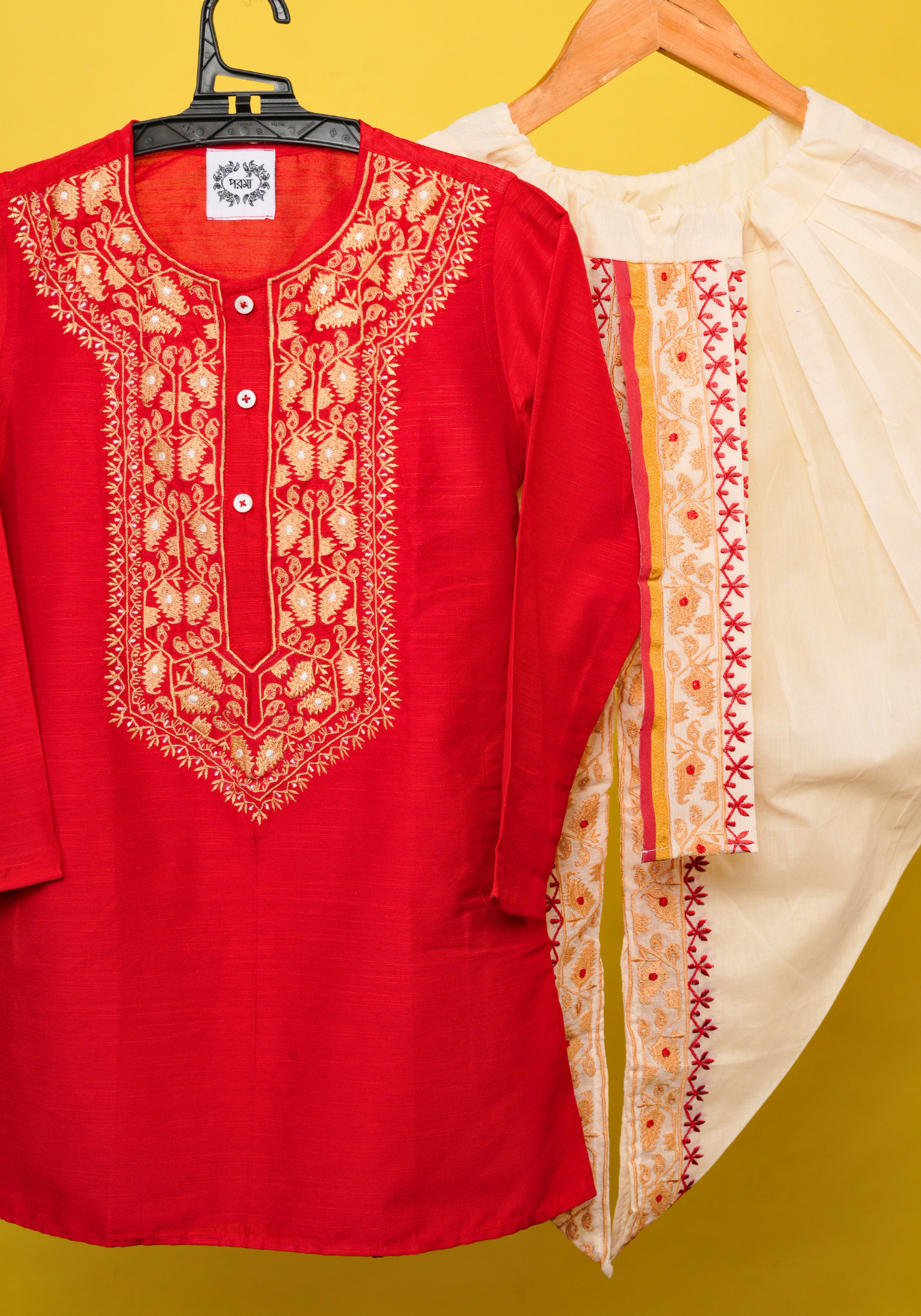 TOPOR MUKUT RED KURTA DHUTI SET
