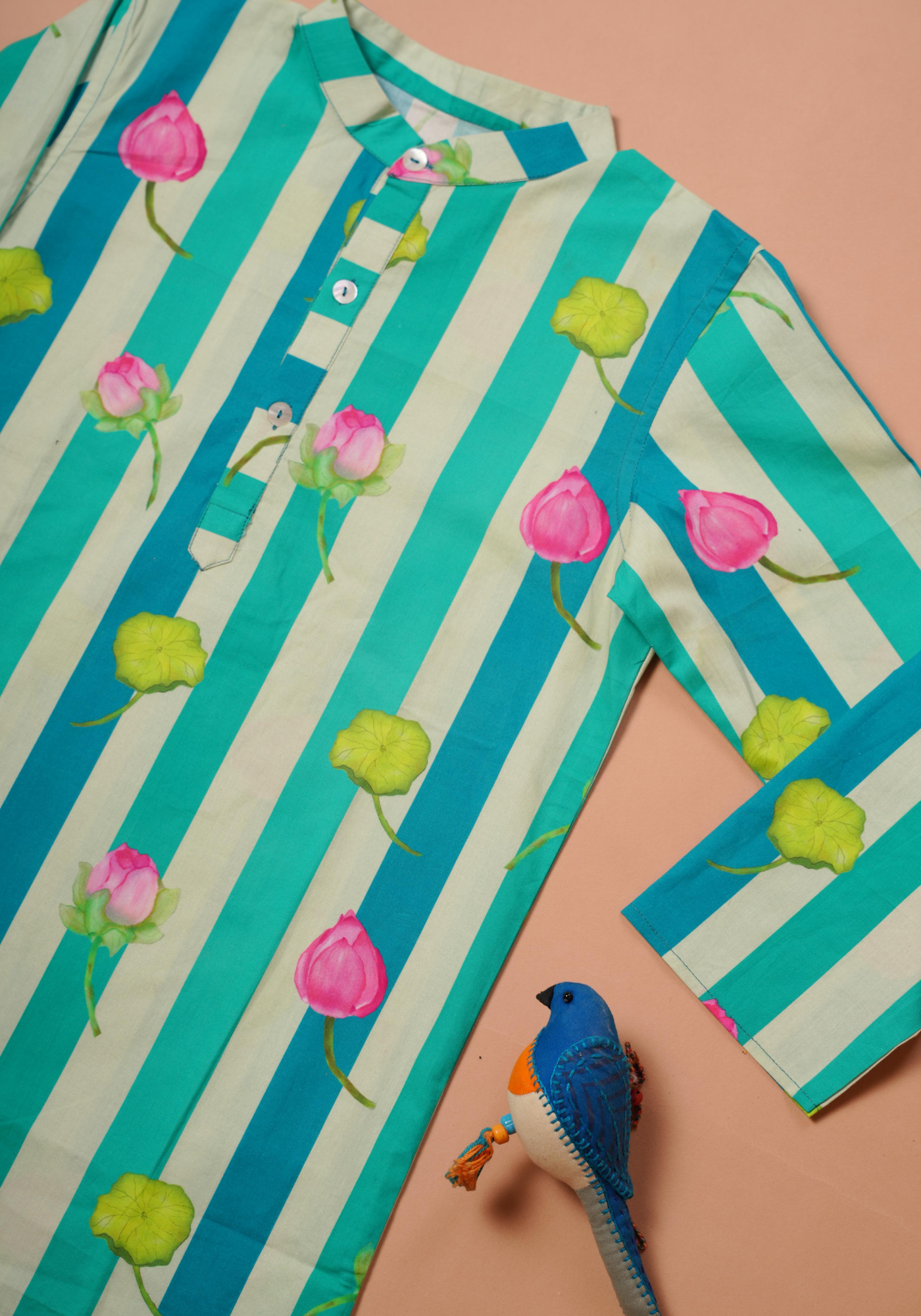 LOTUS PRINTED BLUE-GREEN KURTA