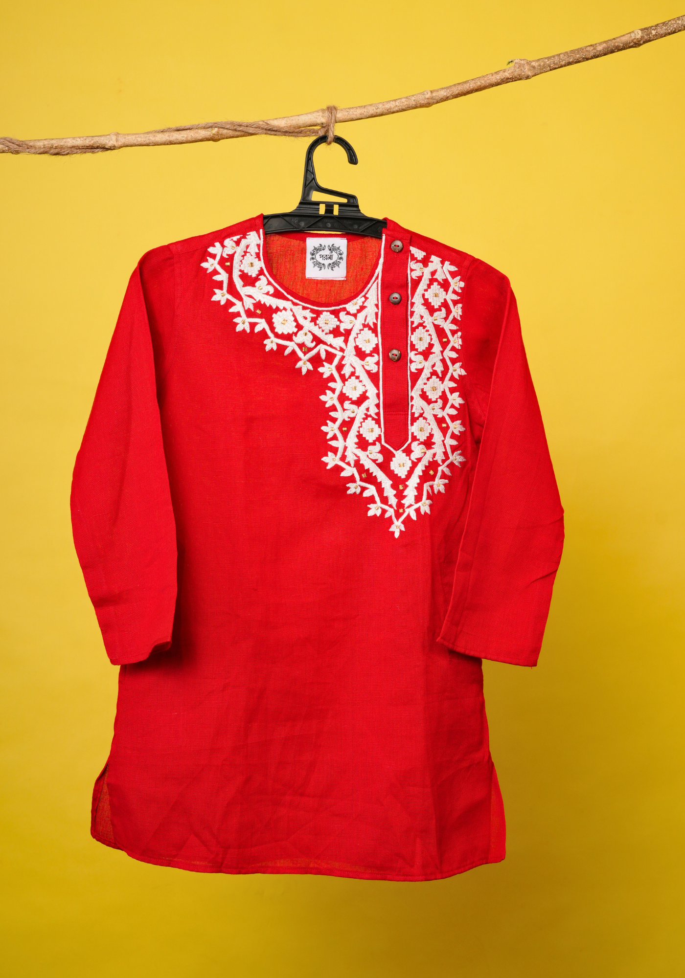 NEW JAMDANI KAJ RED & WHITE KURTA DHUTI SET
