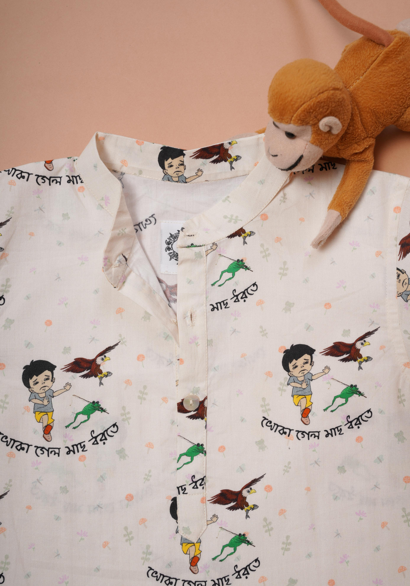 KHOKABABU PRINT WHITE KURTA