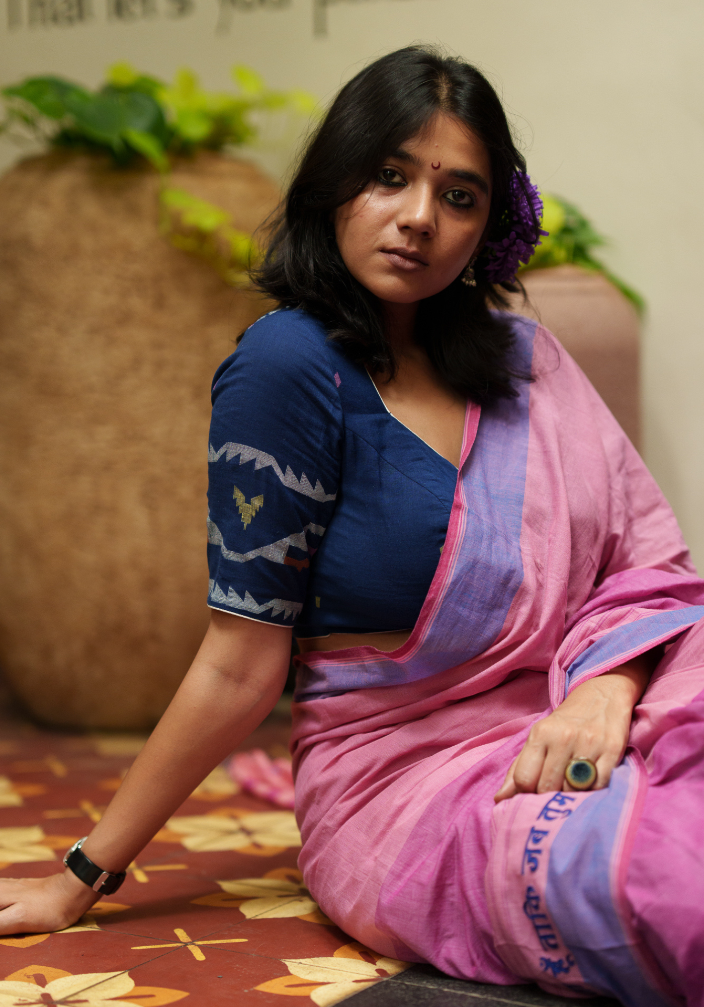 INDIGO JAMDANI PITHH KATA BLOUSE