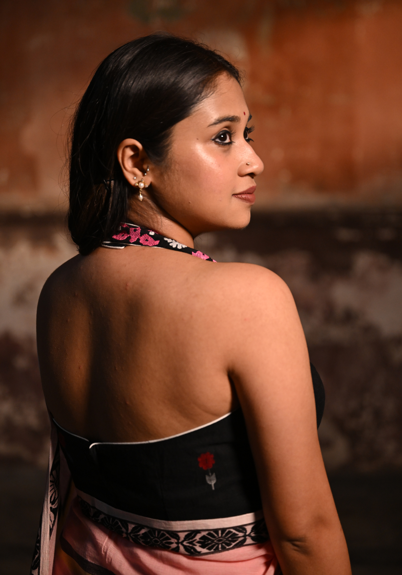 BLACK SONALI JAMDANI HALTER BLOUSE