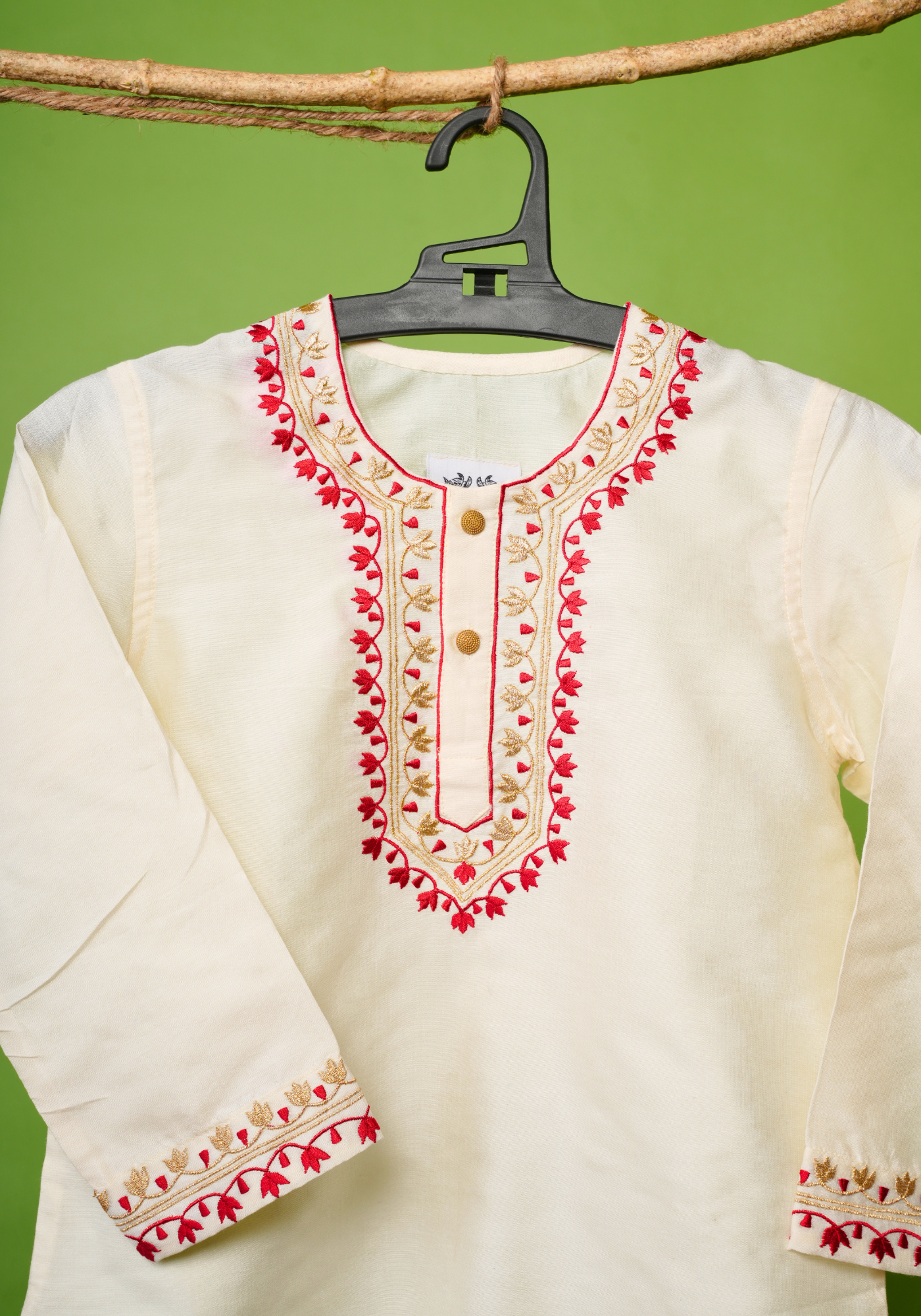WHITE NOTUN JAMDANI KAJ KURTA DHUTI SET