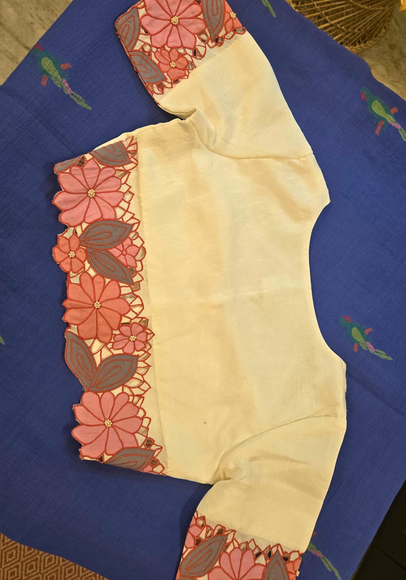 BROWN AND IVORY CUTWORK MADHABILATA BLOUSE