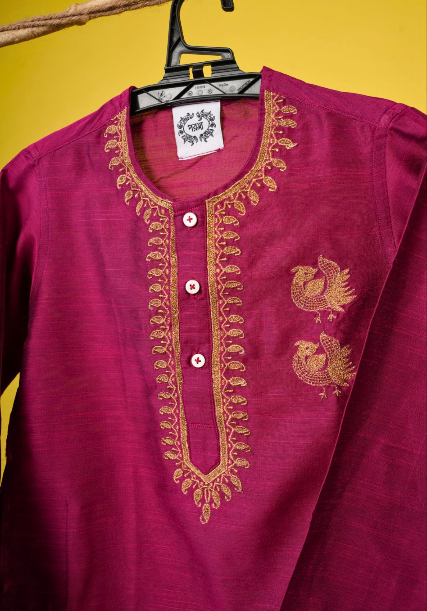 MAGENTA JORA MOYUR KURTA DHUTI SET