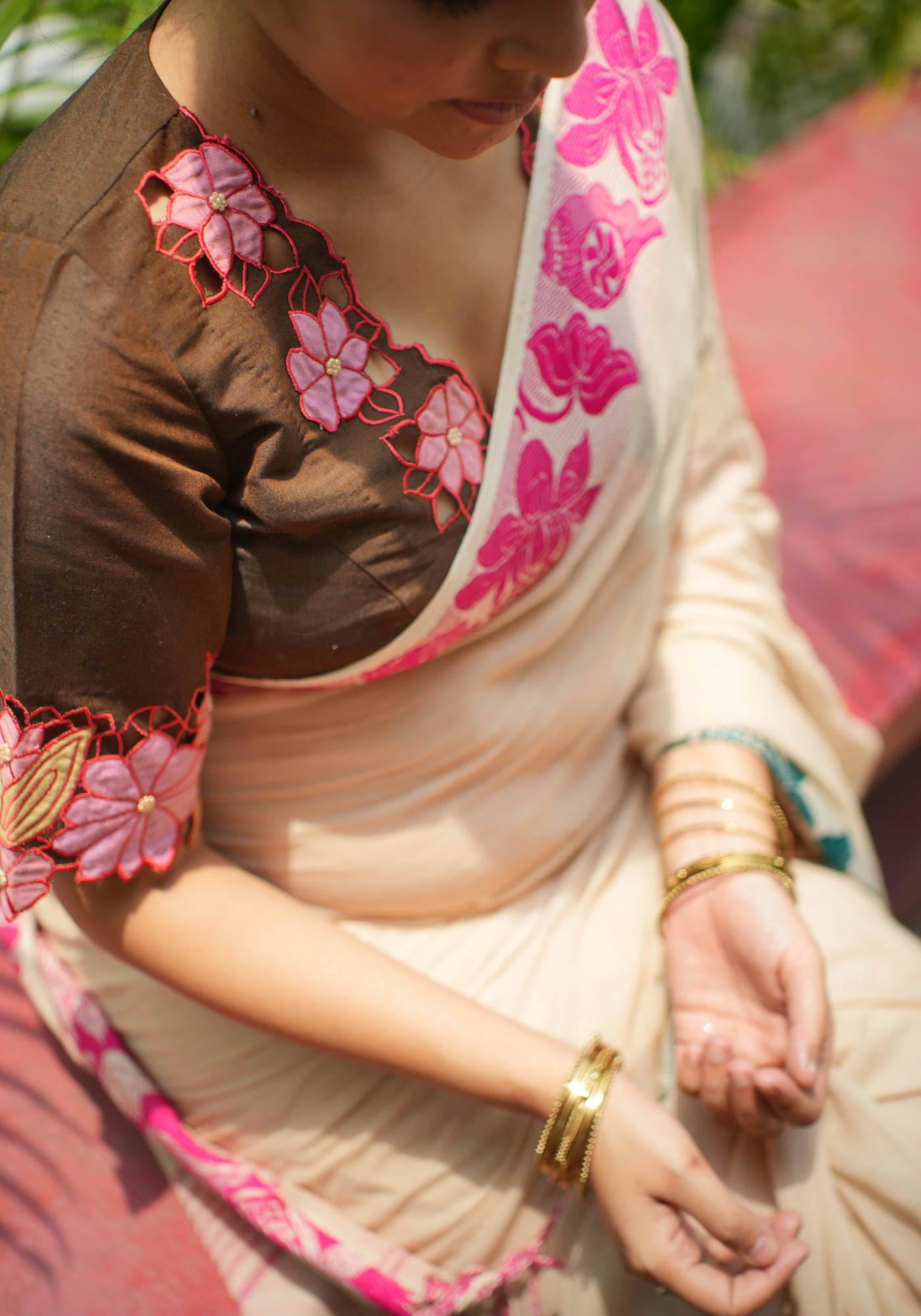 BROWN CUTWORK MADHABILATA BLOUSE