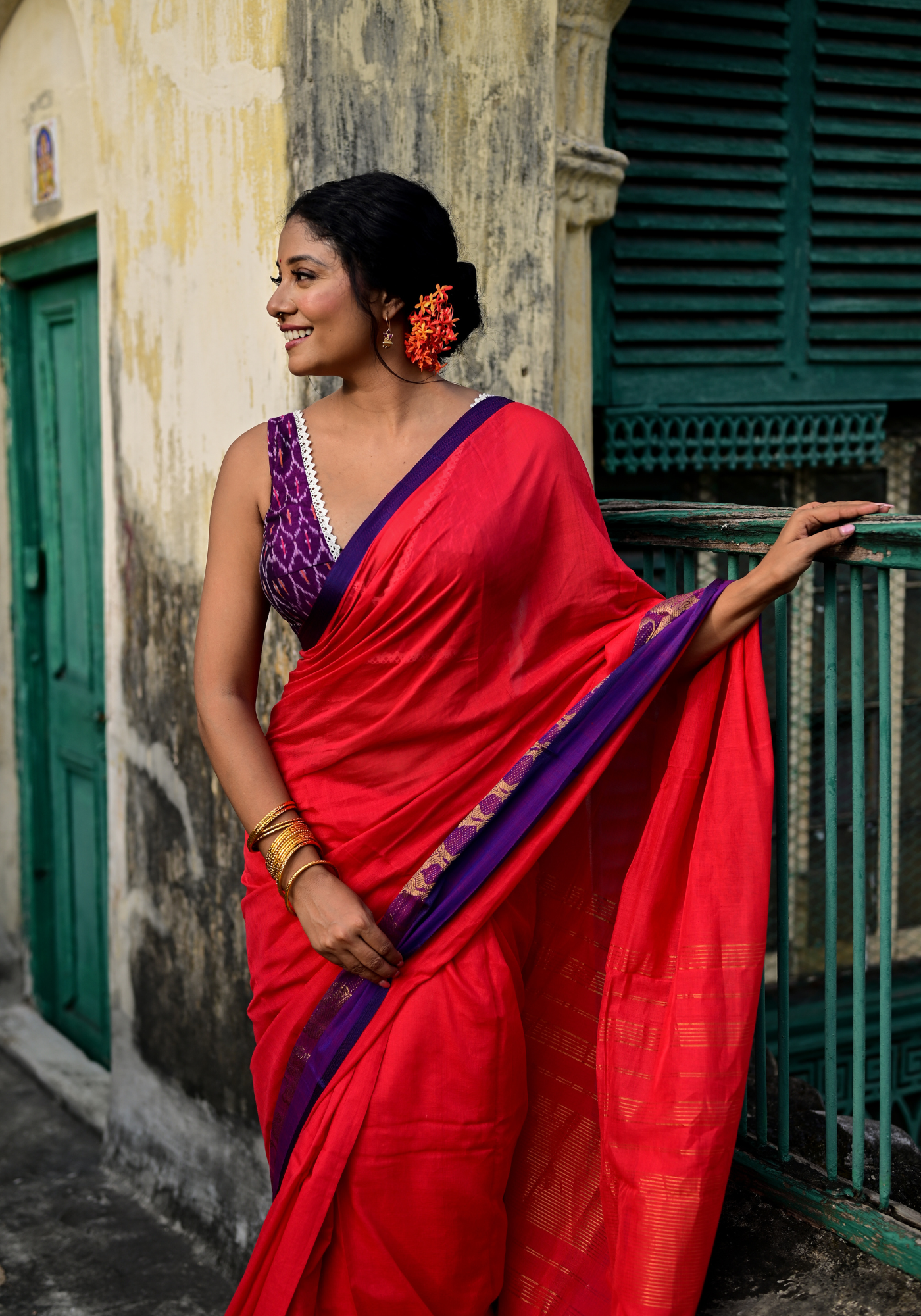 LION PAAR RED TANT SAREE