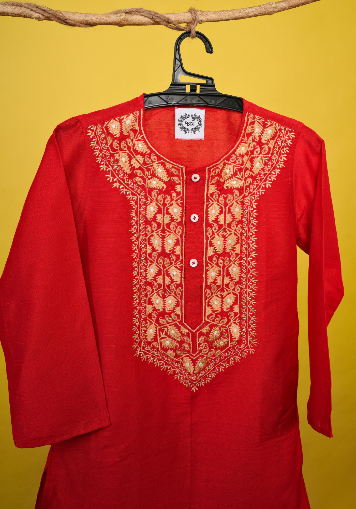 TOPOR MUKUT RED KURTA DHUTI SET
