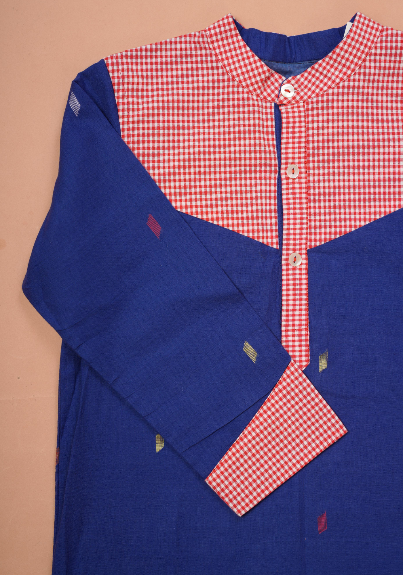 BLUE CHECK MATE JAMDANI KURTA