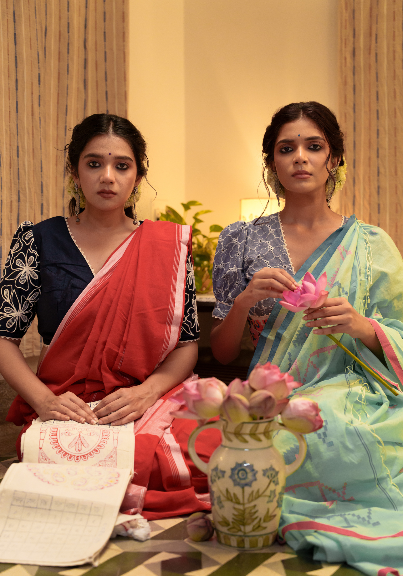 SHARODIYA RED TANT SAREE