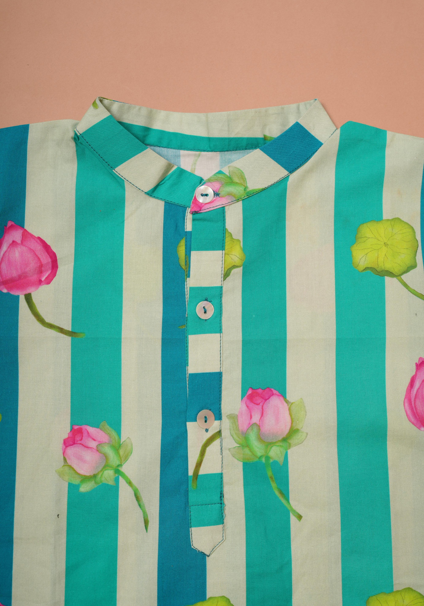 LOTUS PRINTED BLUE-GREEN KURTA