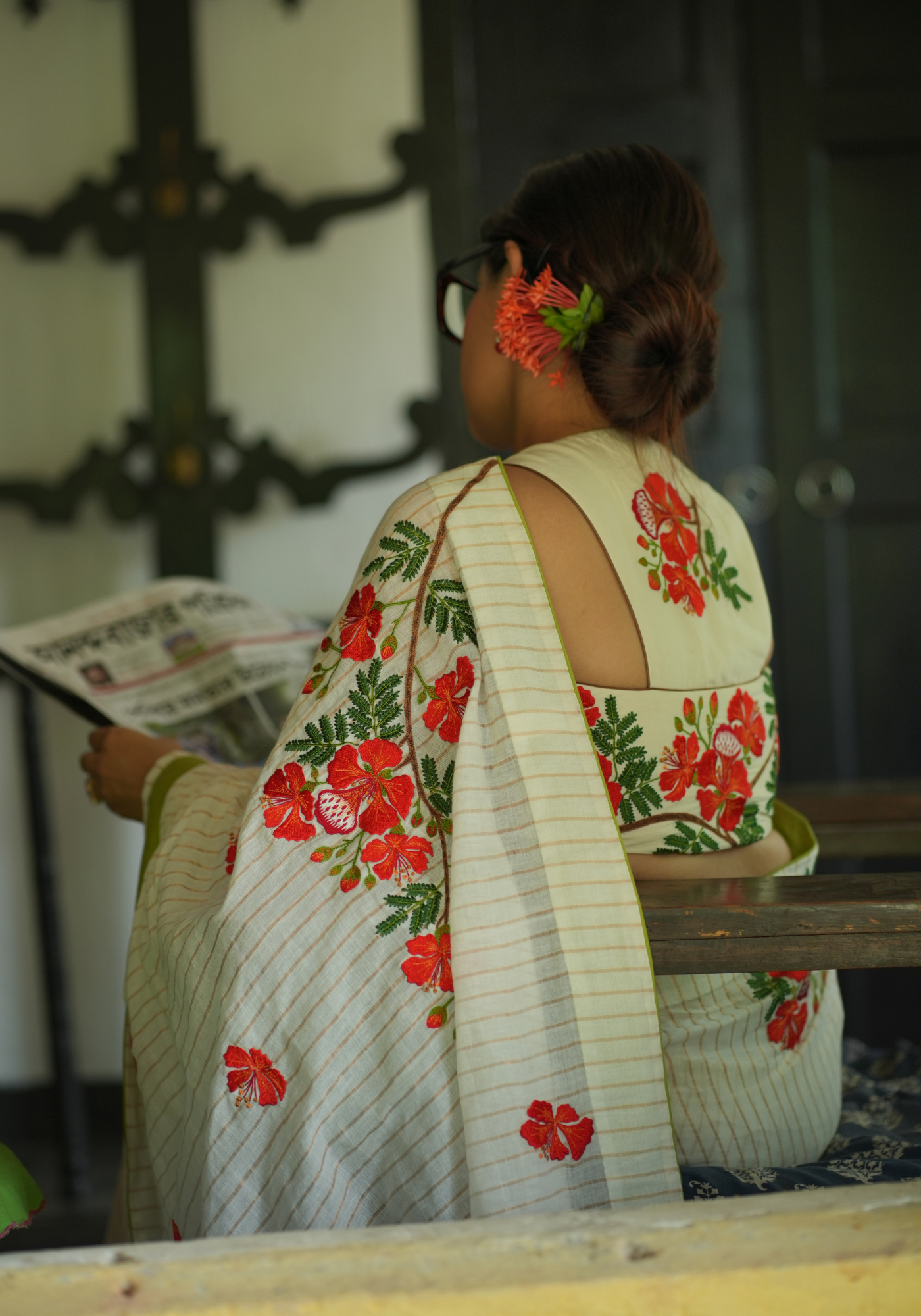 KRISHNACHURA CREAM RACERBACK BLOUSE
