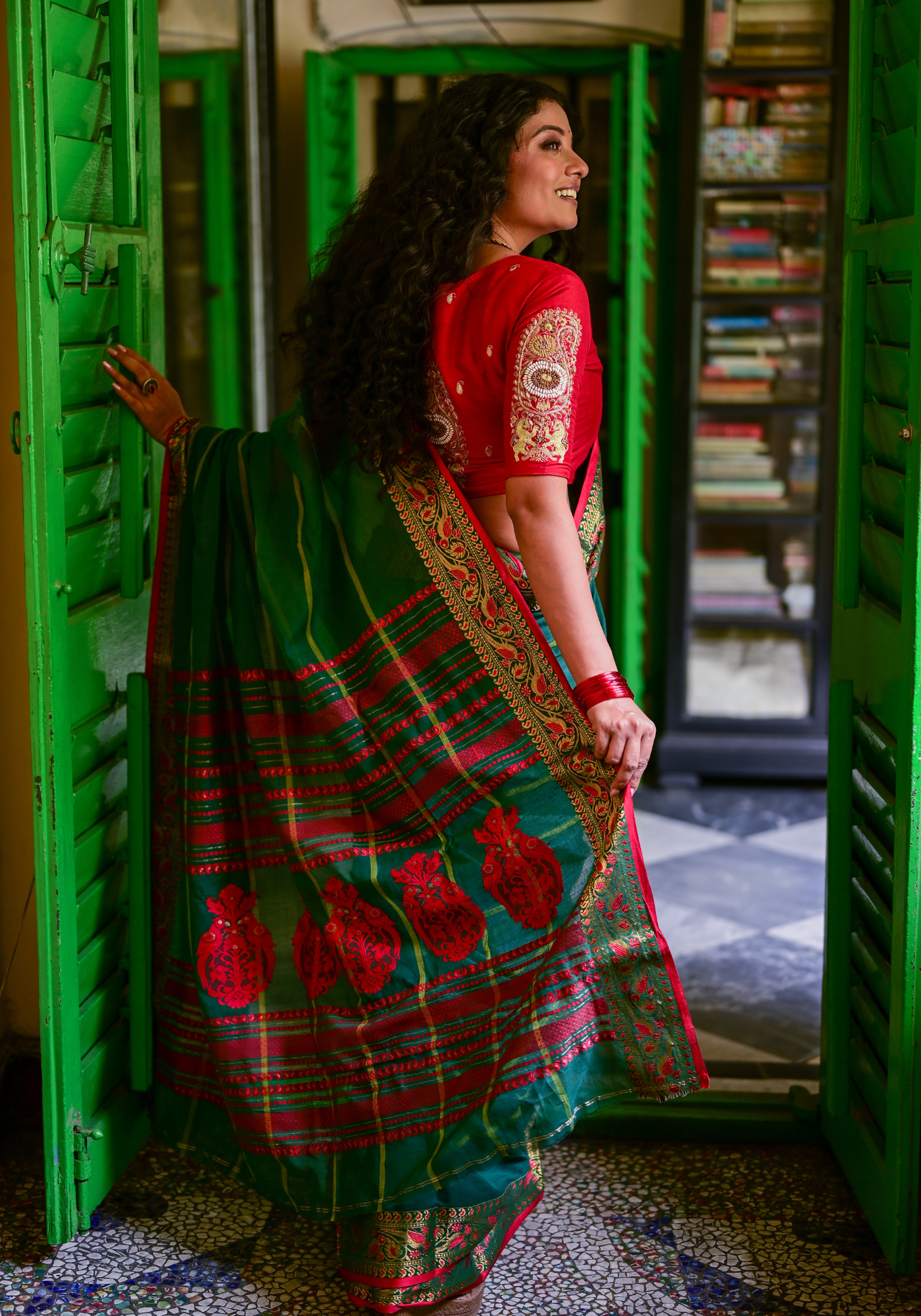 GREEN TIYA PAAR TANT SAREE