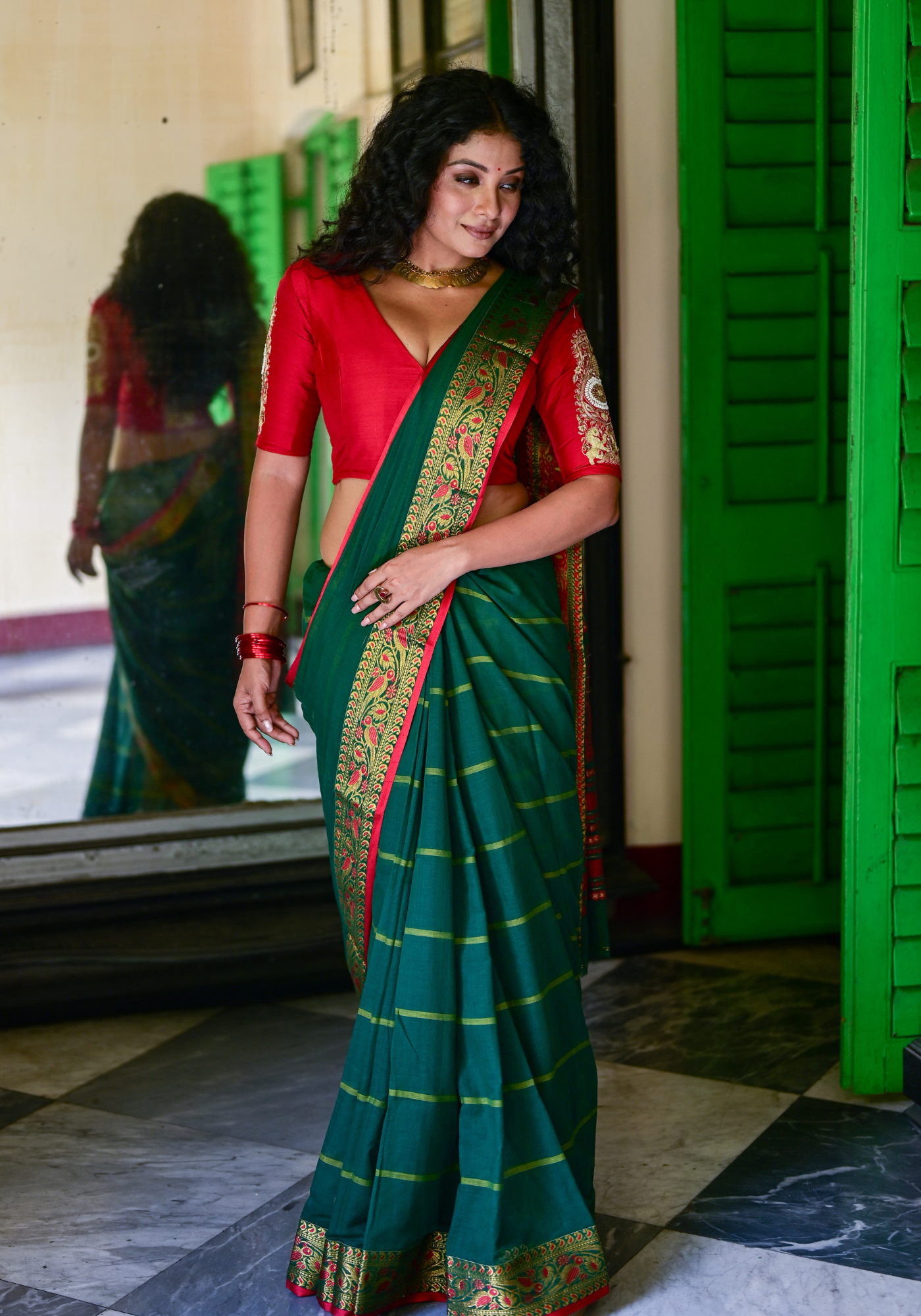 GREEN TIYA PAAR TANT SAREE