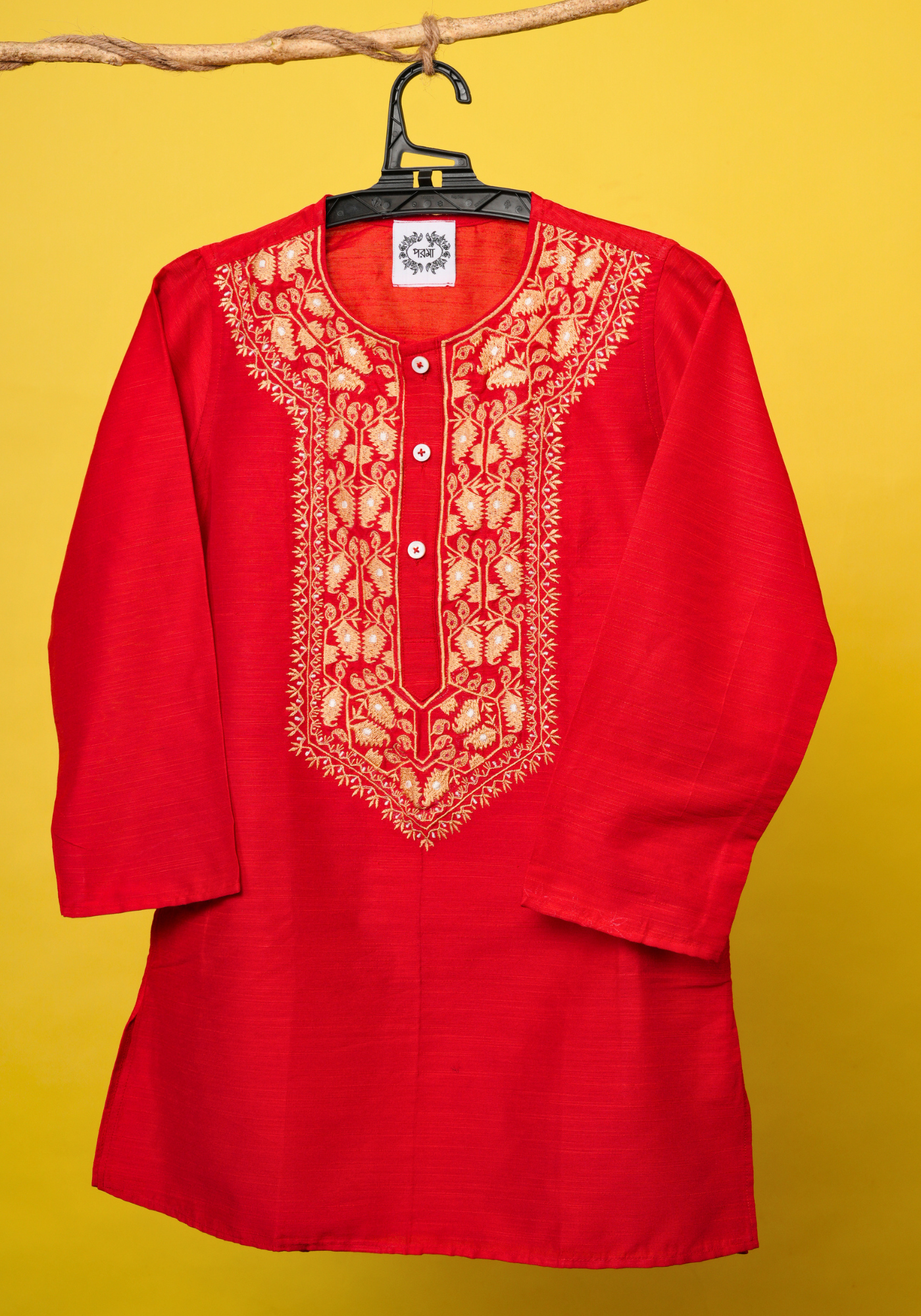 TOPOR MUKUT RED KURTA DHUTI SET