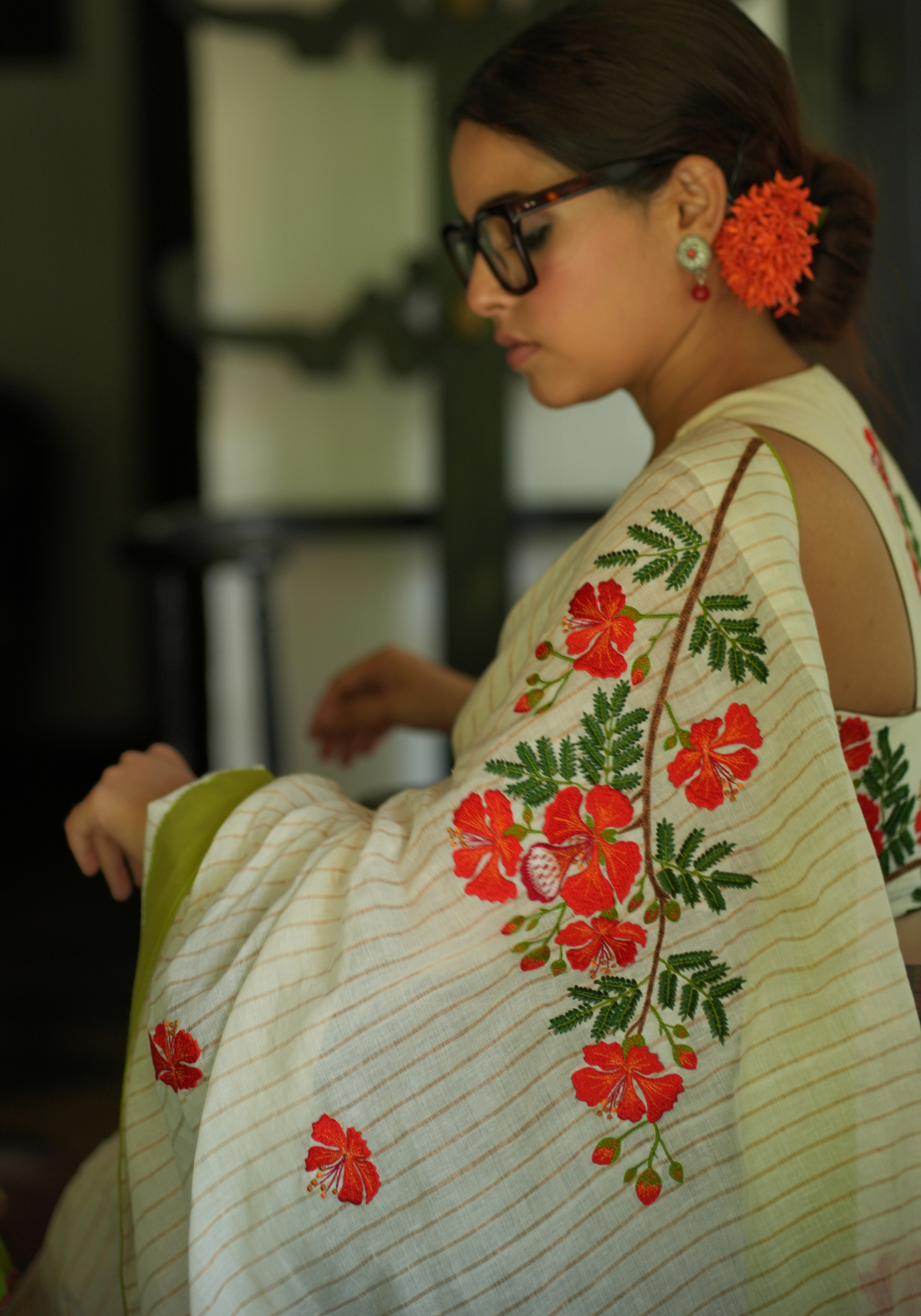 KRISHNACHURA CREAM RACERBACK BLOUSE