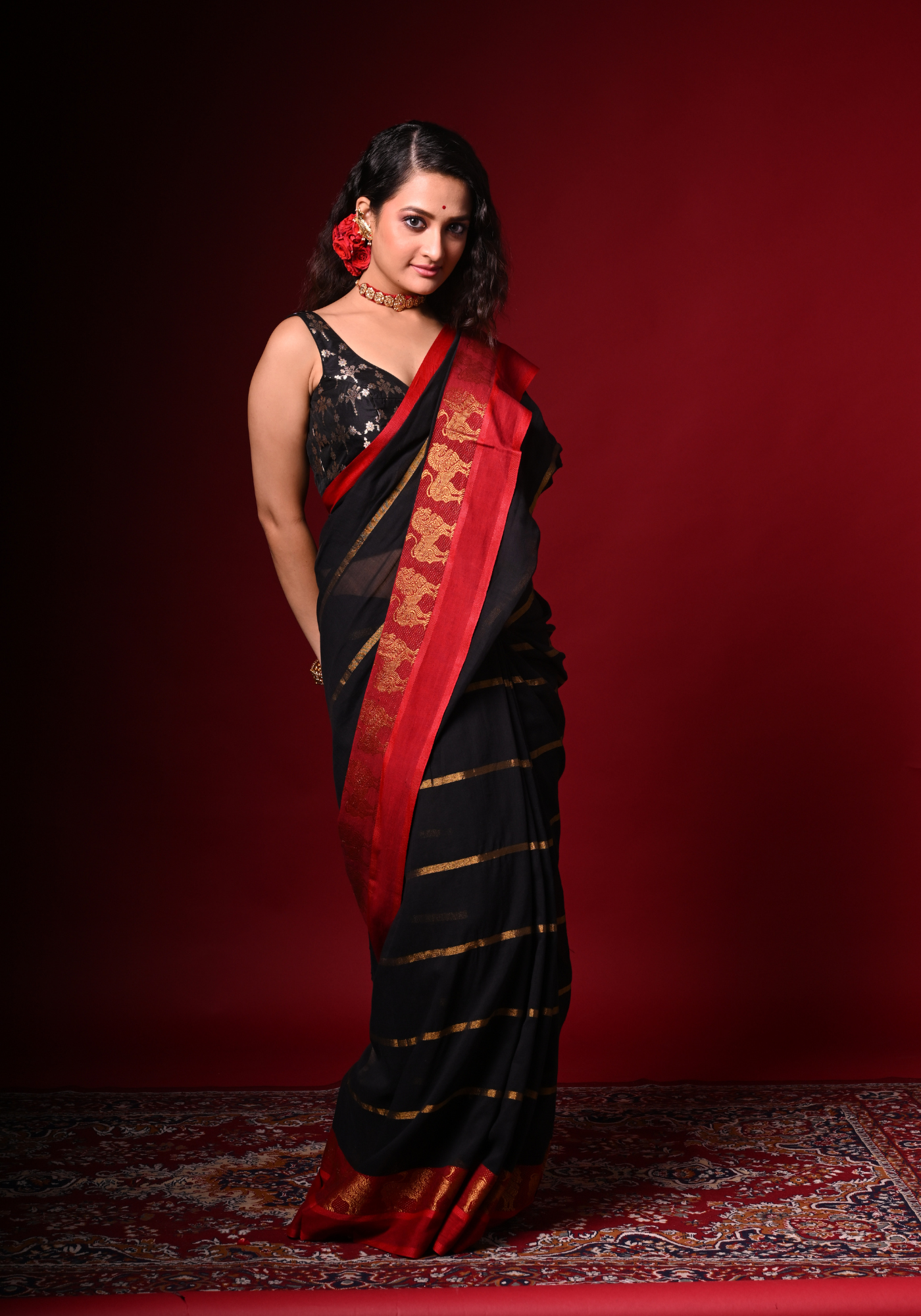 LION PAAR BLACK TANT SAREE