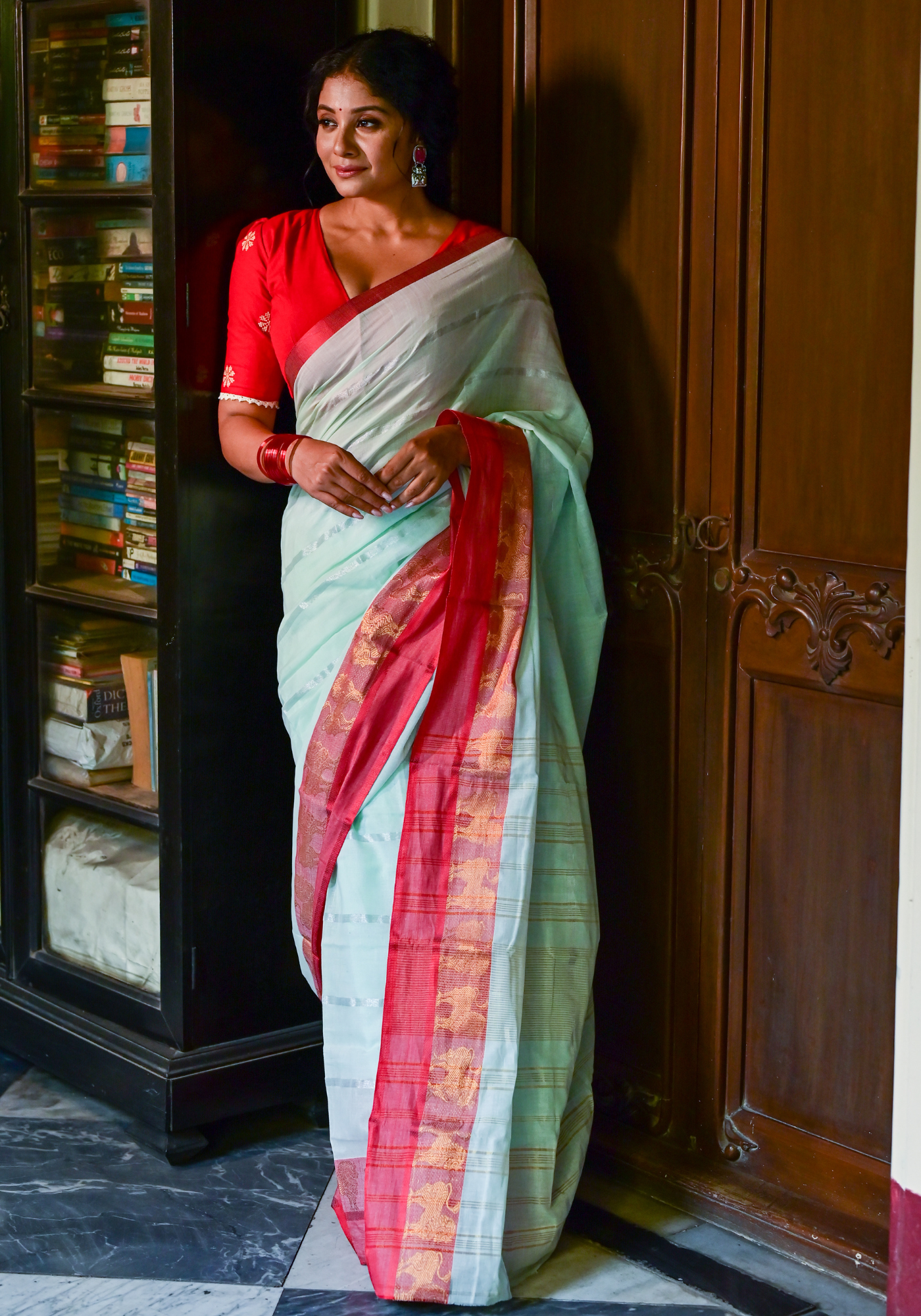 LION PAAR MINT BLUE TANT SAREE