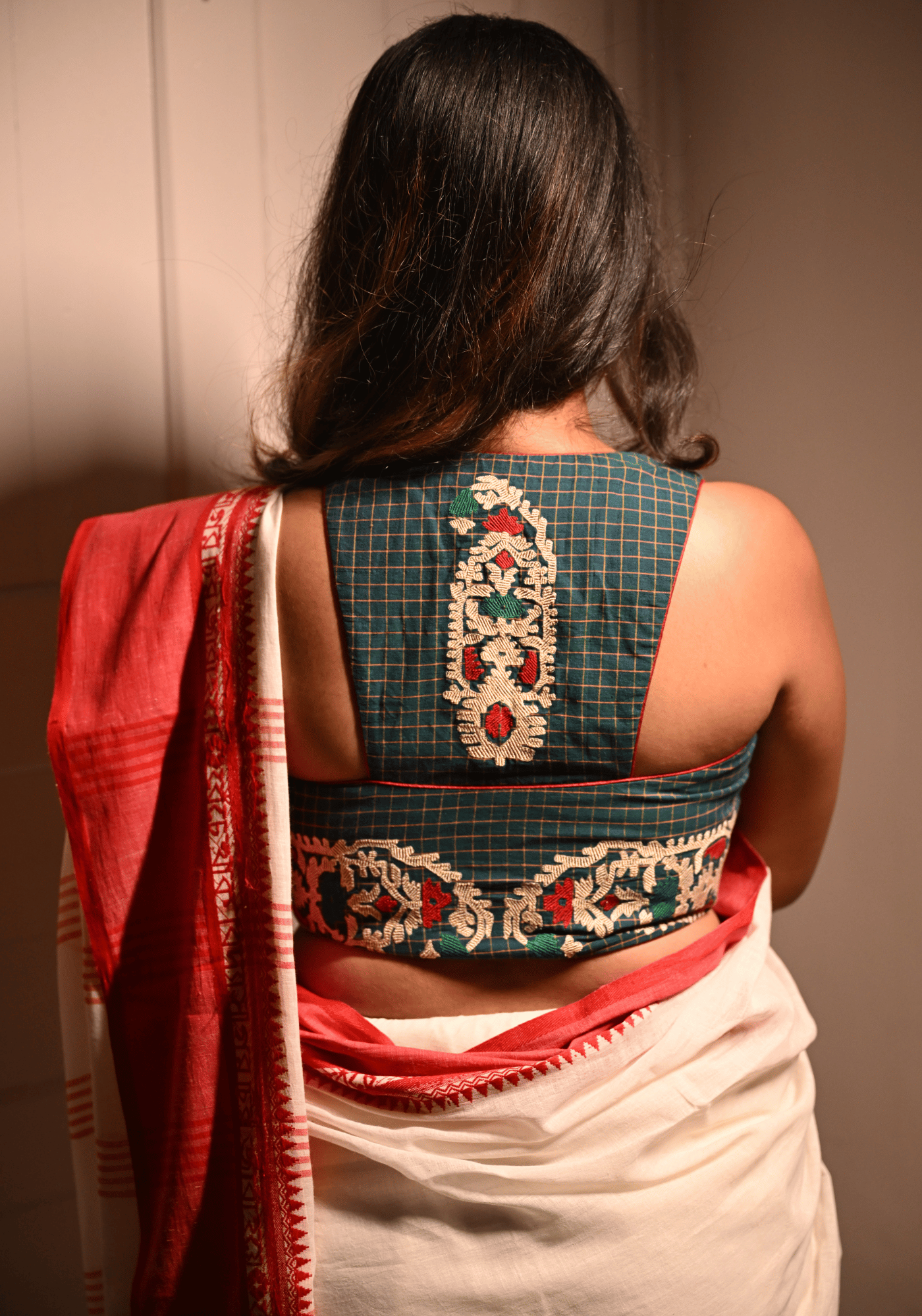GREEN CHETTINAD RACERBACK BLOUSE