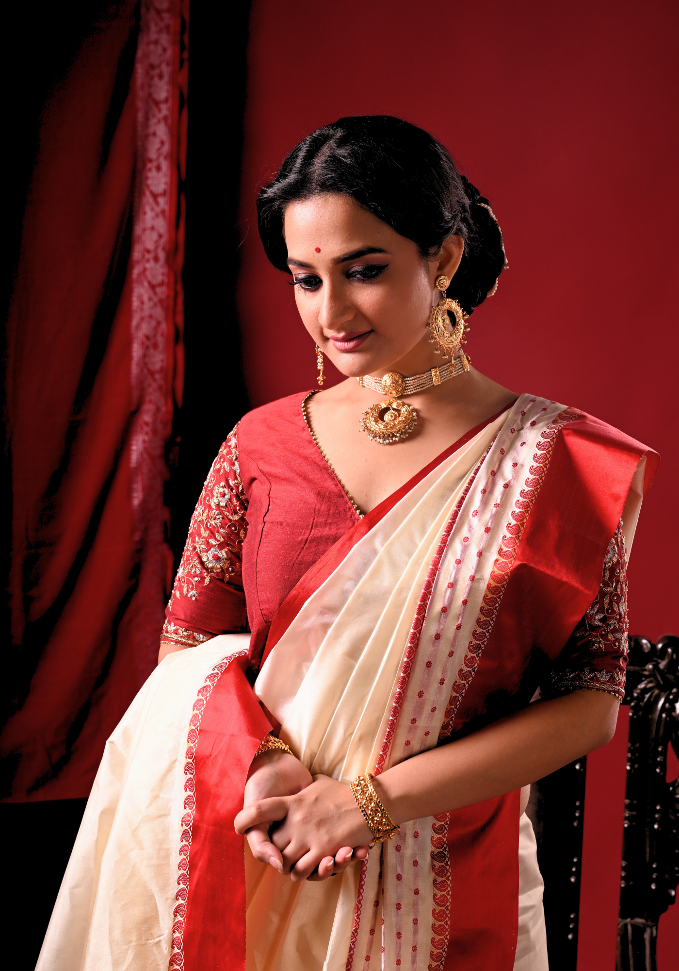 ROKTO SHUBHRA GOROD SILK SAREE
