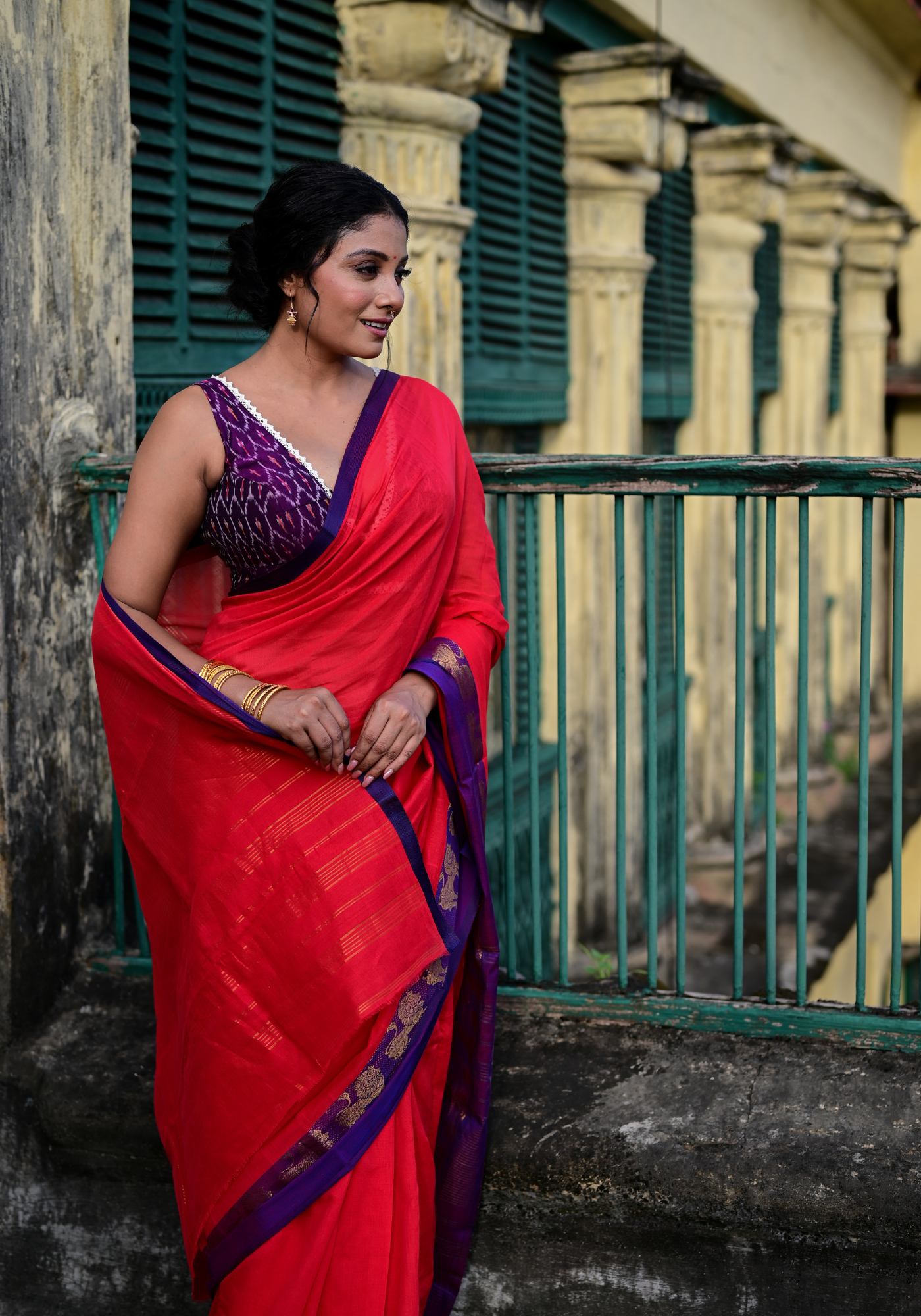 LION PAAR RED TANT SAREE