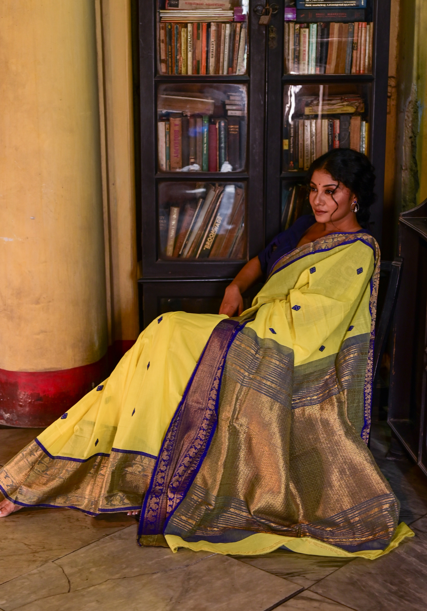 CUSTARD YELLOW ZARI MAYUR TANT SAREE