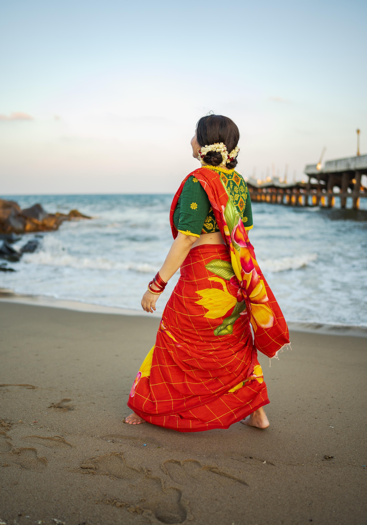 RED FRANGIPANI SAREE