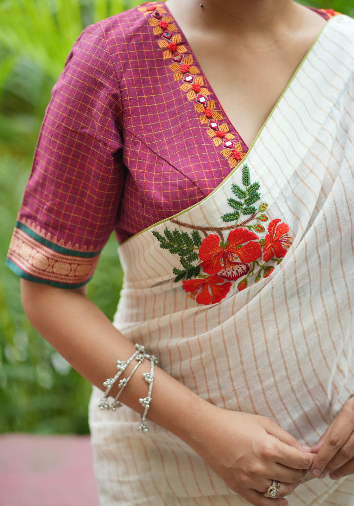 MAROON CHETTINAD CHECKS MIRROR BLOUSE