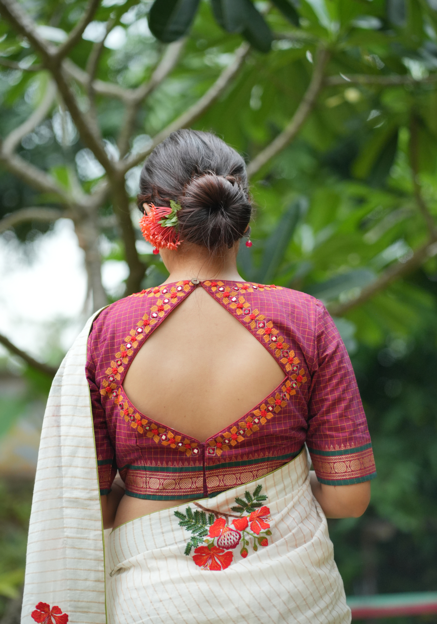MAROON CHETTINAD CHECKS MIRROR BLOUSE