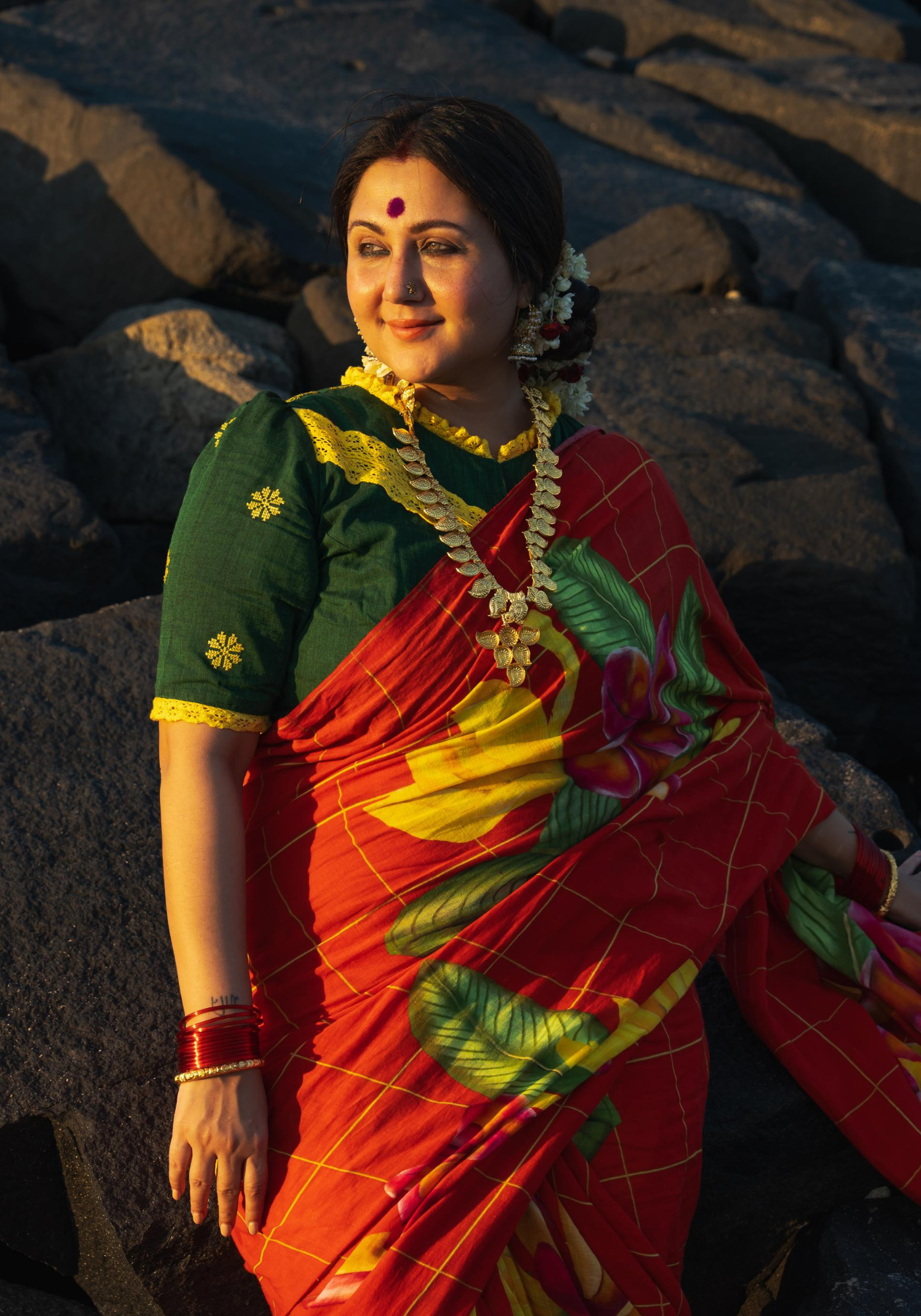 RED FRANGIPANI SAREE