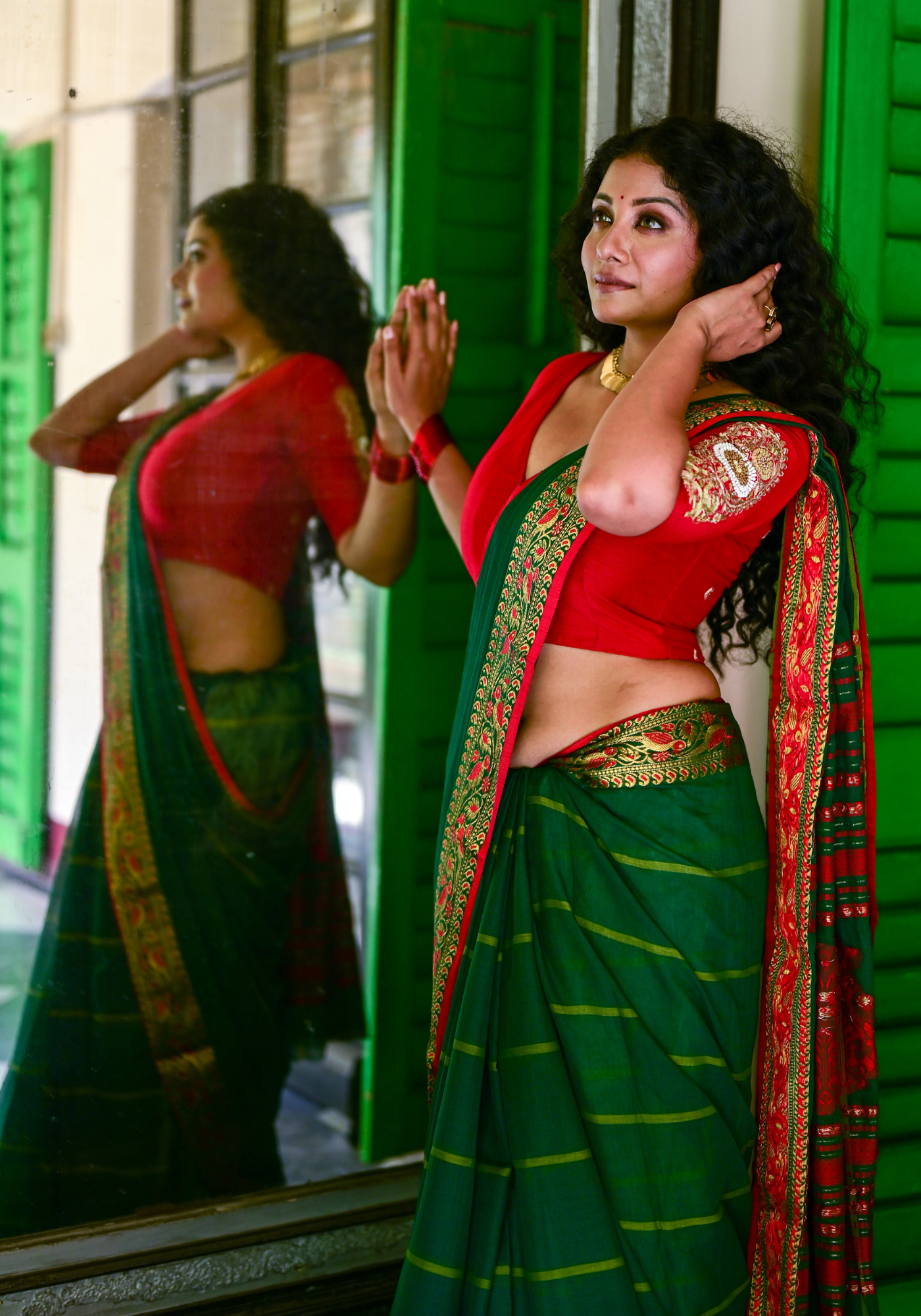 GREEN TIYA PAAR TANT SAREE