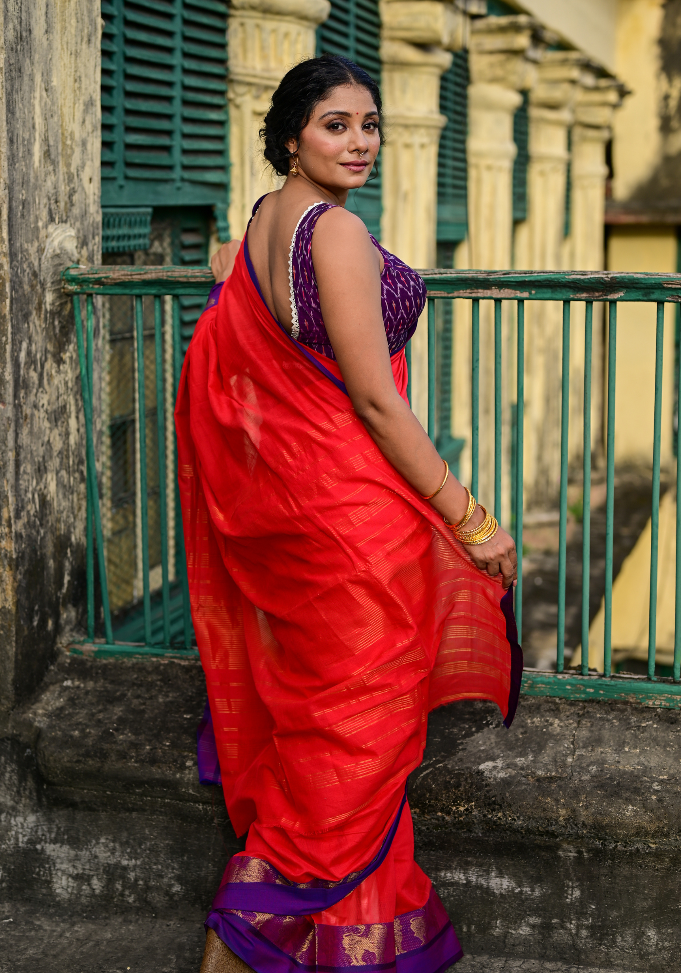 LION PAAR RED TANT SAREE