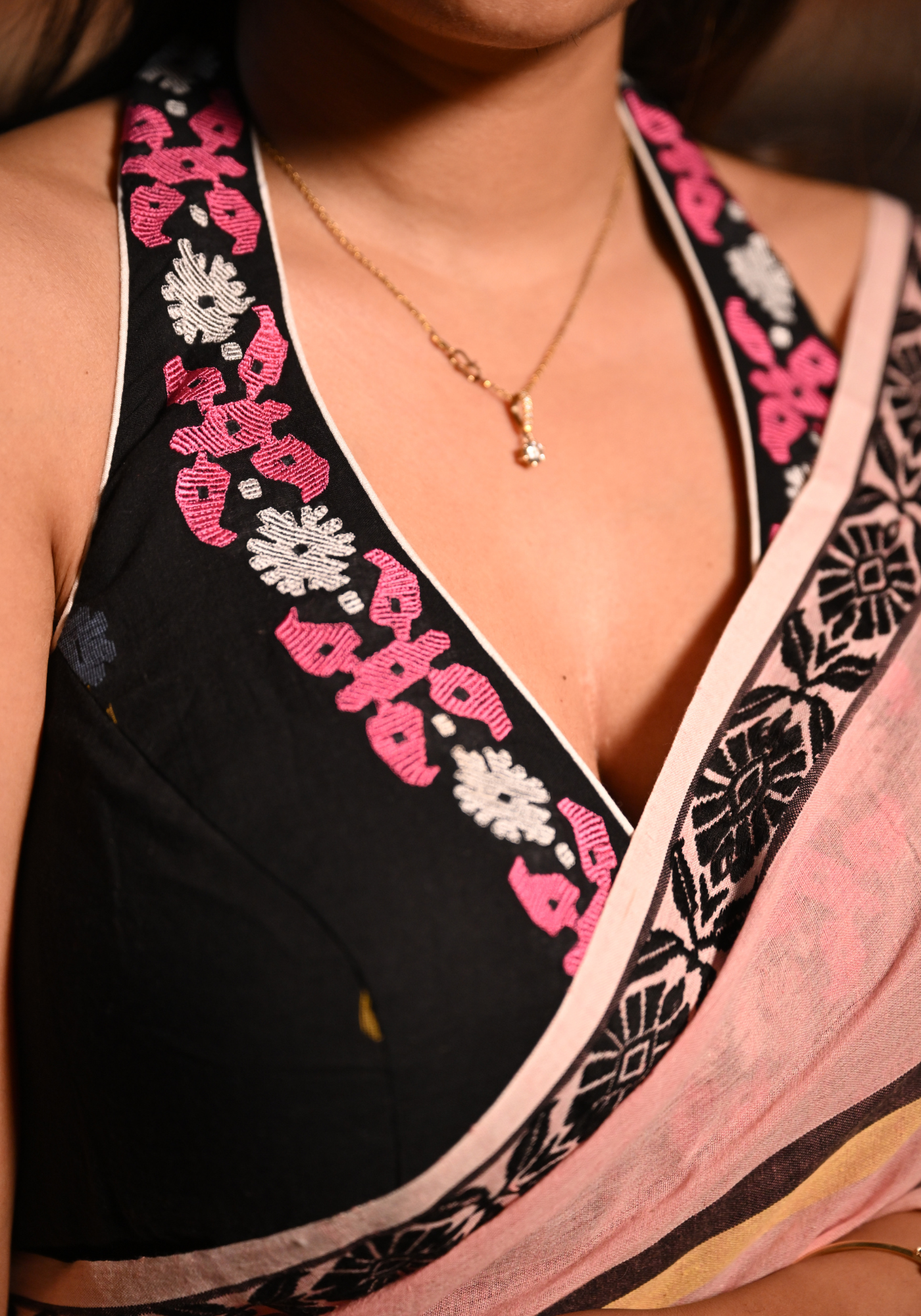 BLACK SONALI JAMDANI HALTER BLOUSE