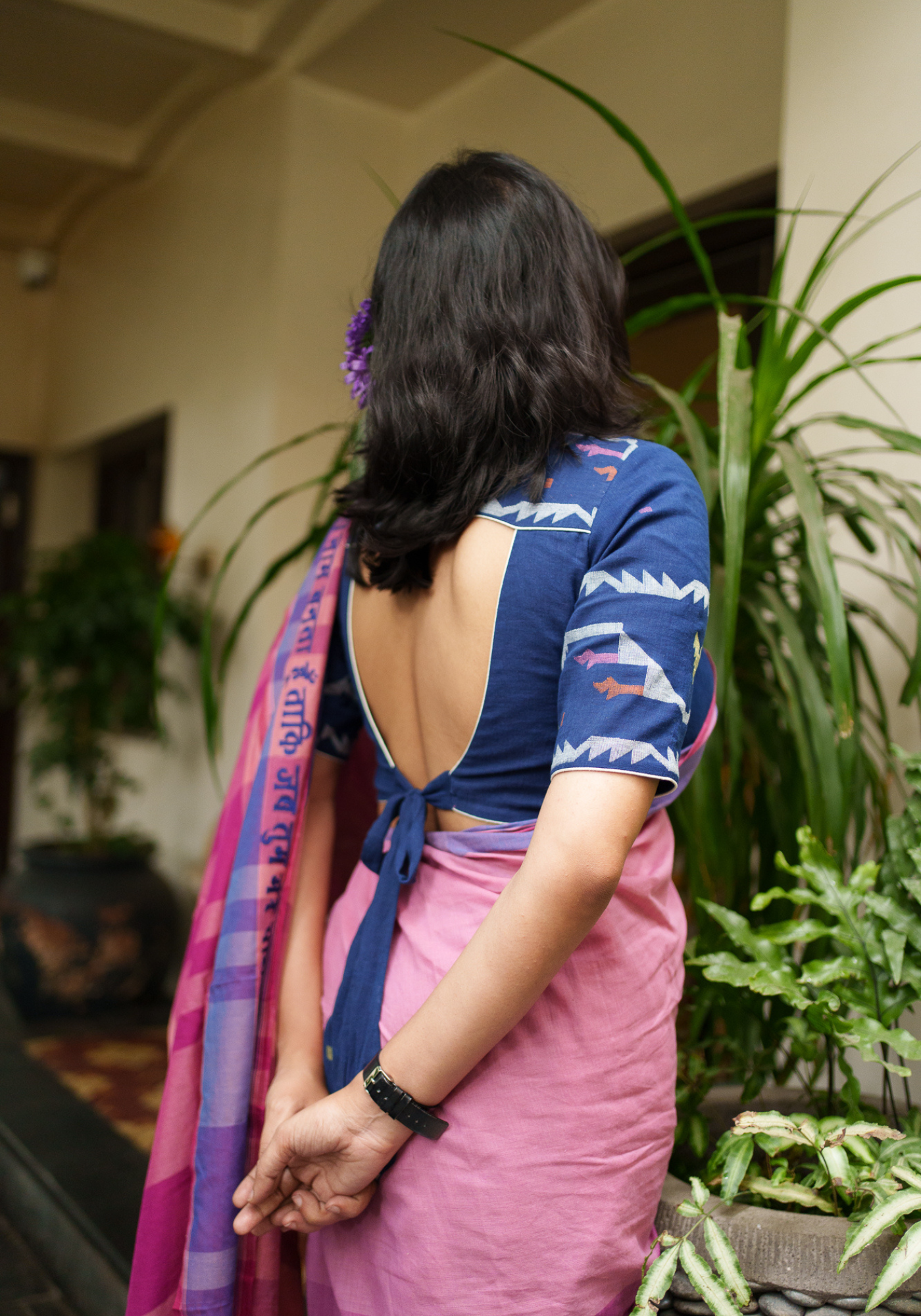 INDIGO JAMDANI PITHH KATA BLOUSE