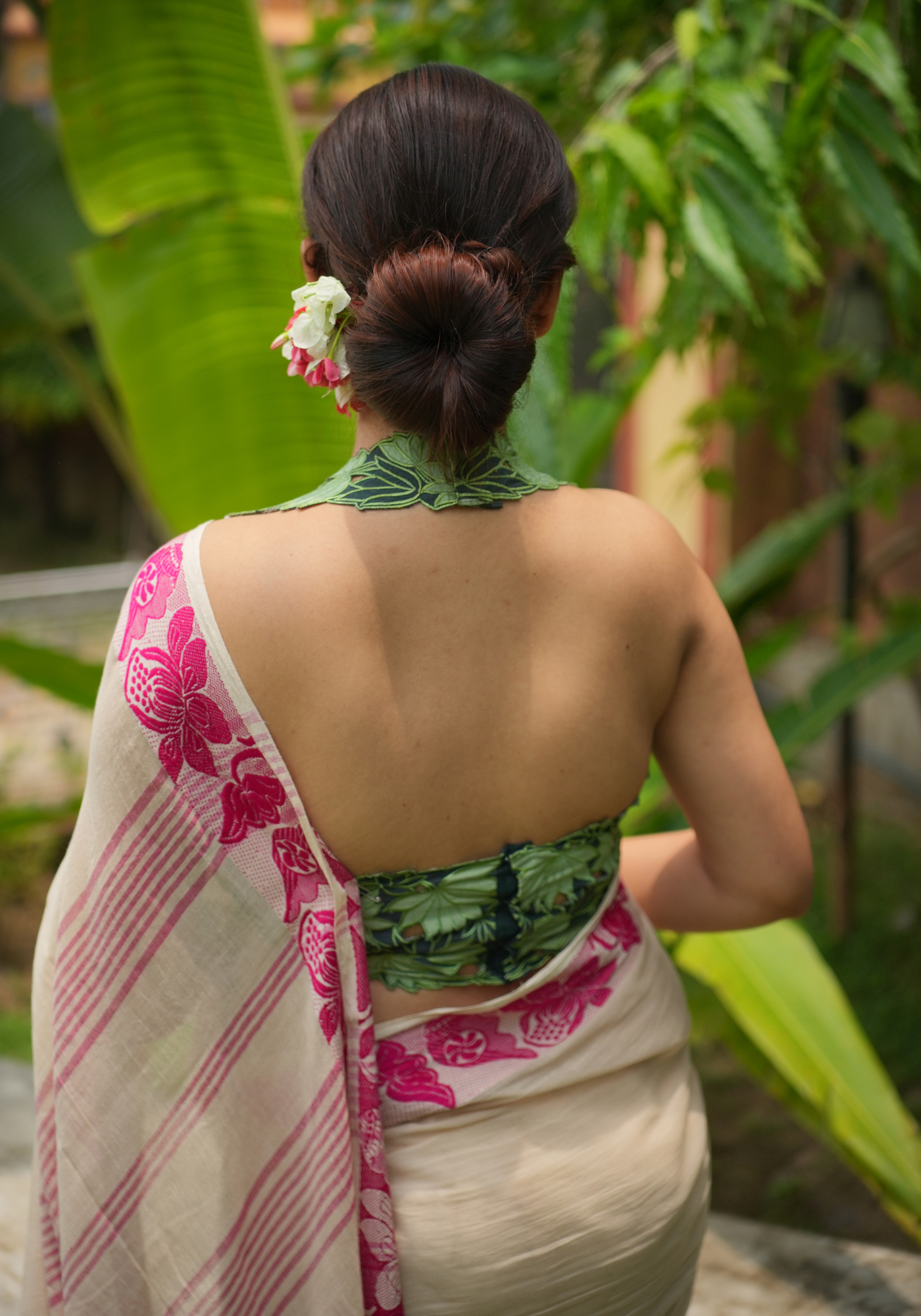 GREEN PADMA BON CUTWORK HALTER BLOUSE