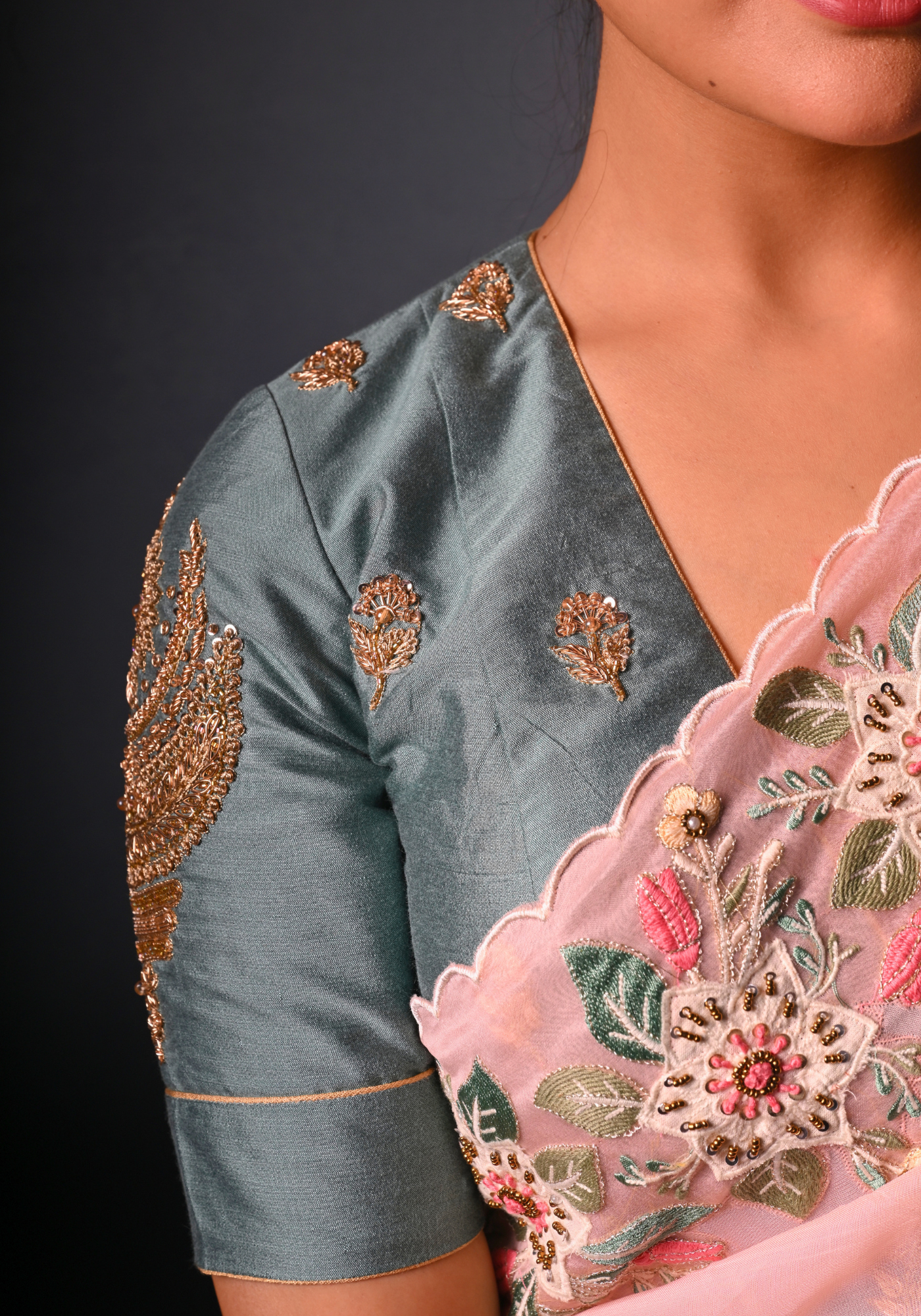 GREYISH GREEN CHANDRAKALA BLOUSE