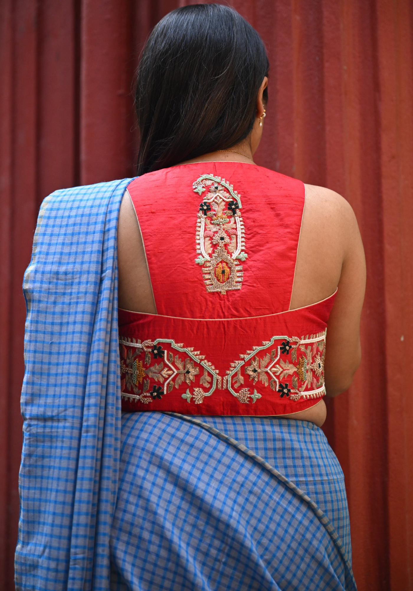 NEEL CREAM CHECK SAREE