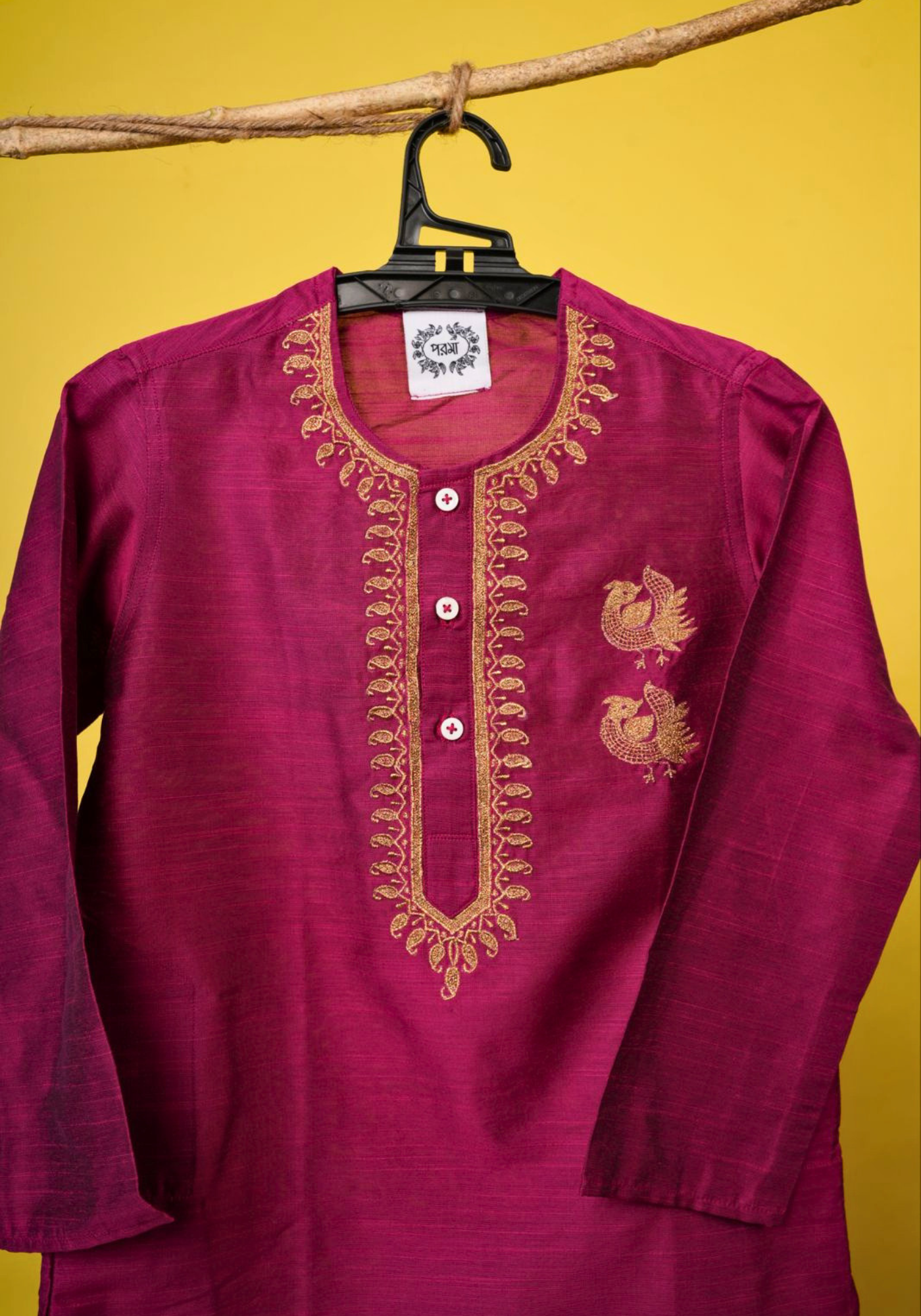 MAGENTA JORA MOYUR KURTA DHUTI SET