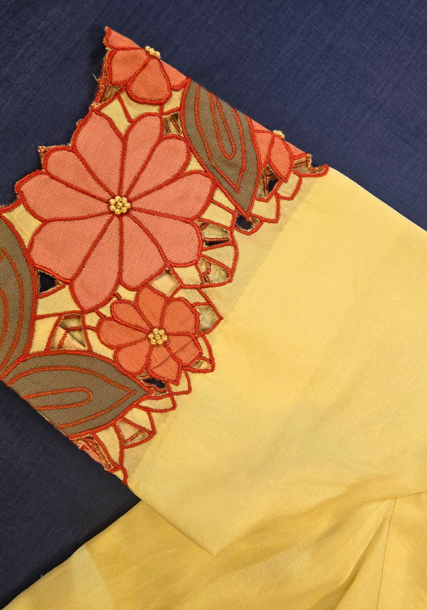 BROWN AND IVORY CUTWORK MADHABILATA BLOUSE