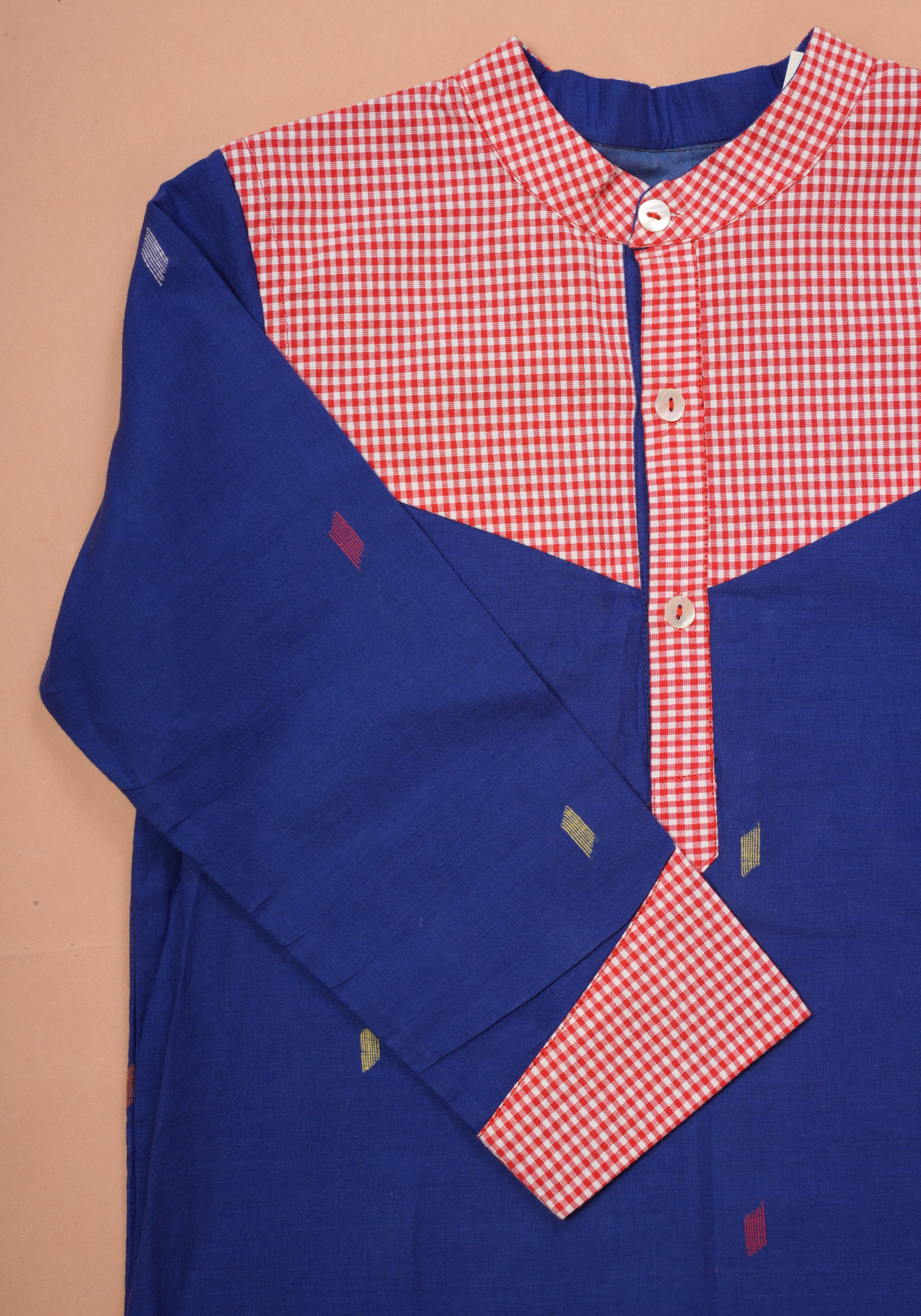 BLUE CHECK MATE JAMDANI KURTA
