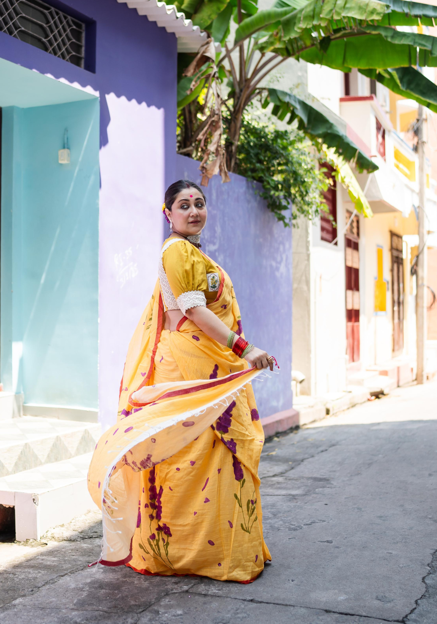 BUTTER AND LAVENDER FLOWER SAREE