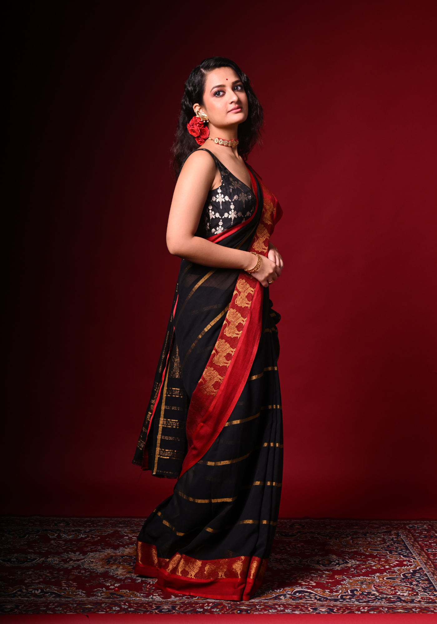 LION PAAR BLACK TANT SAREE