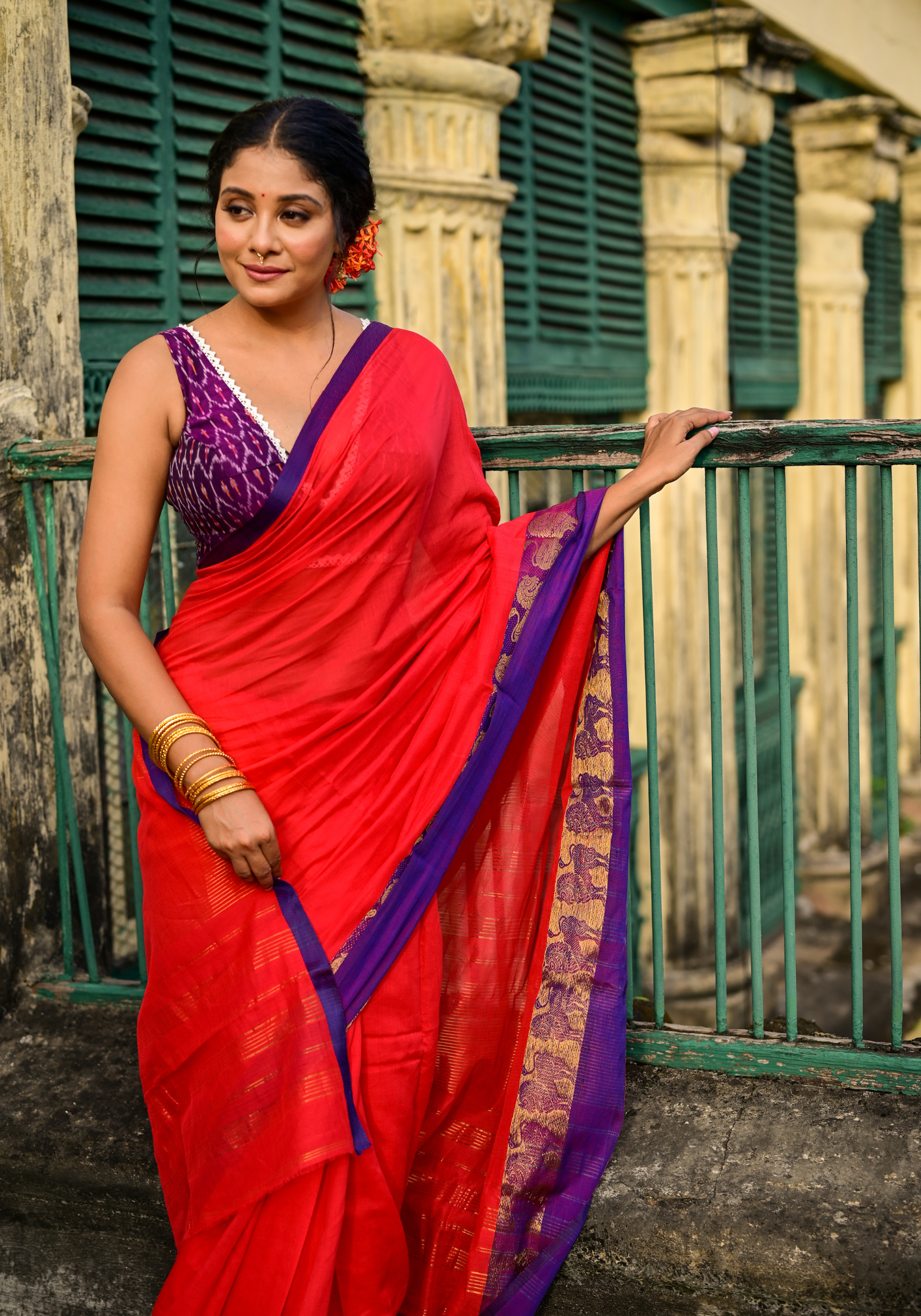 LION PAAR RED TANT SAREE