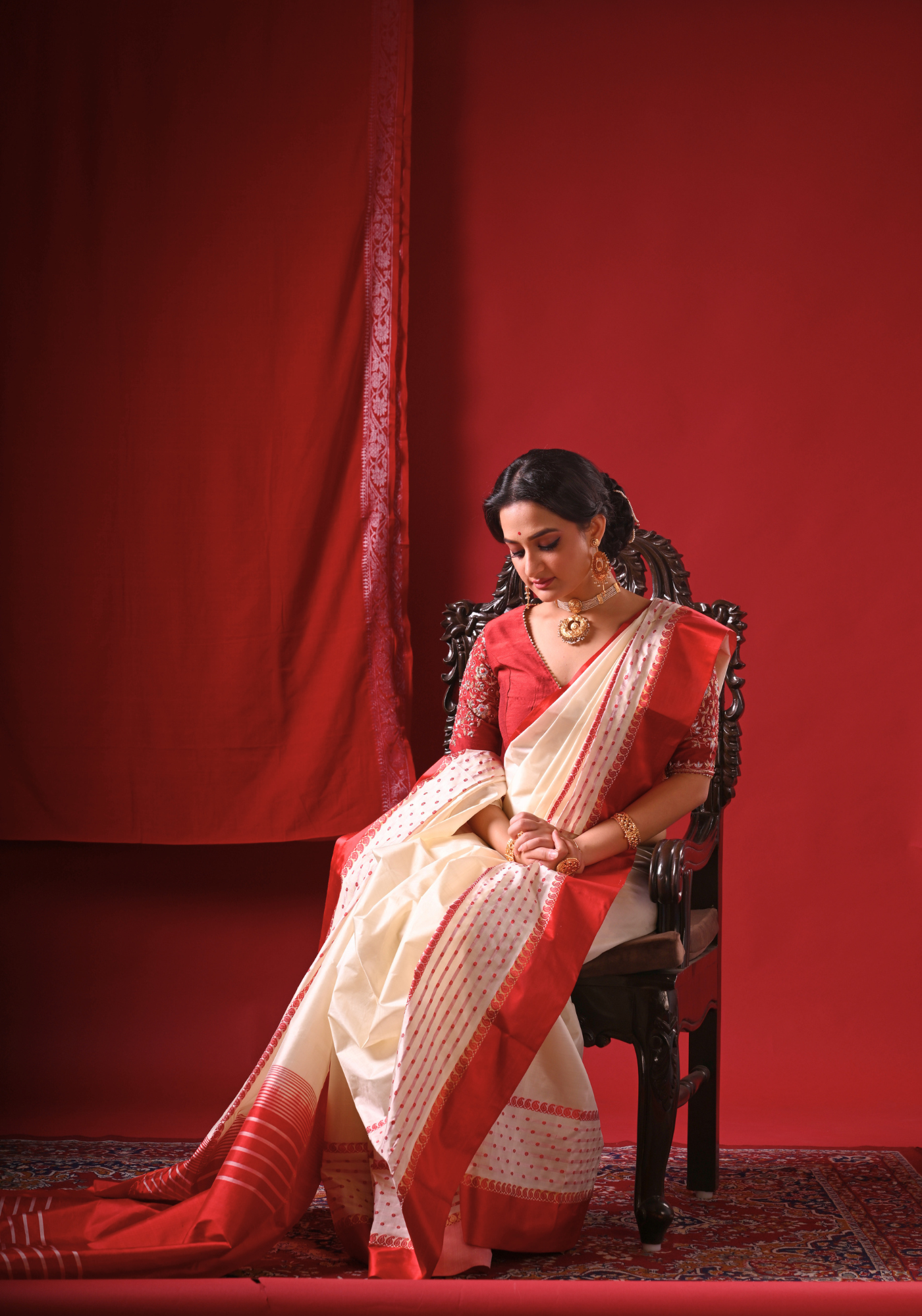 ROKTO SHUBHRA GOROD SILK SAREE